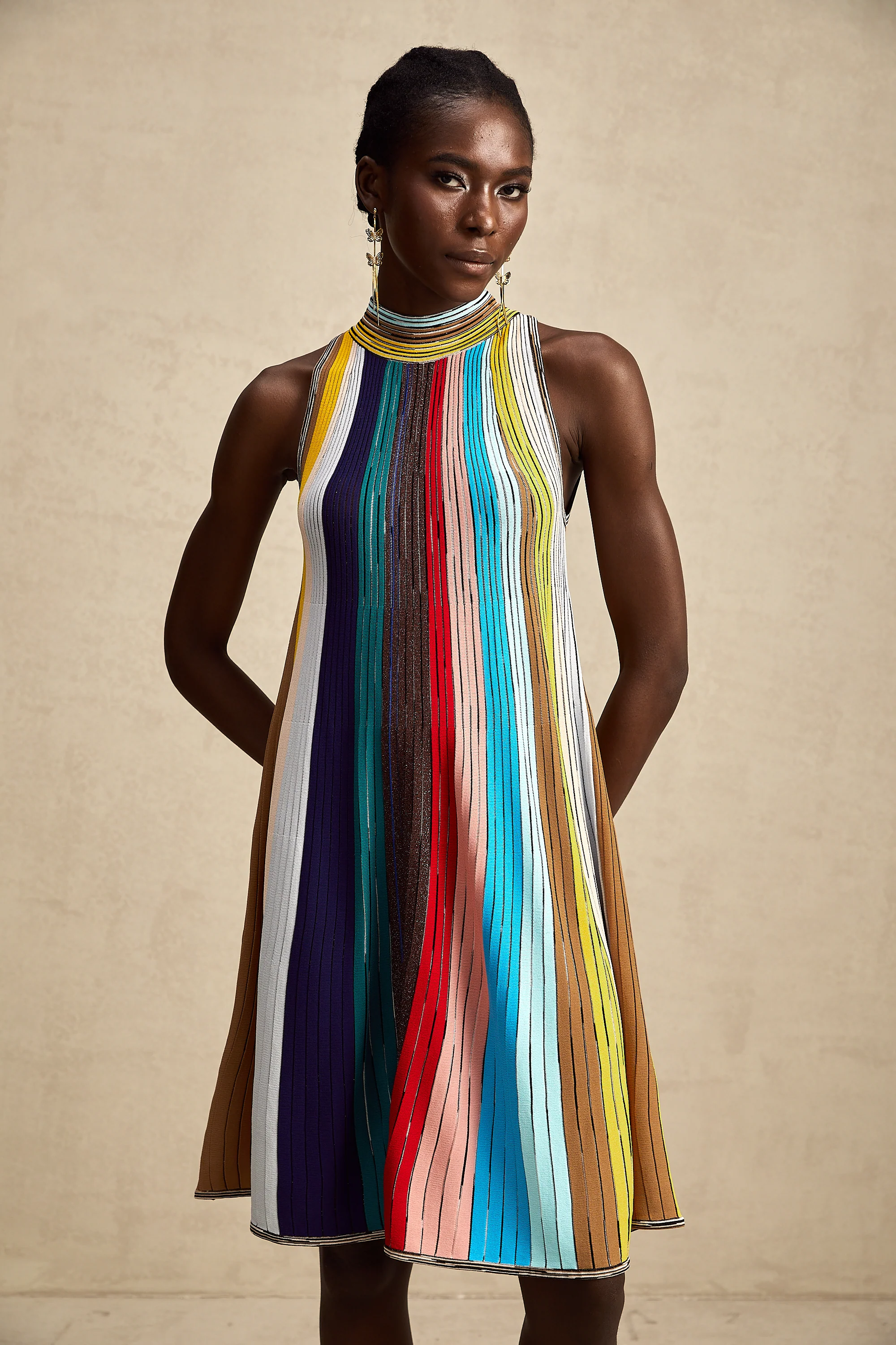 Anaïs sleeveless metallic stripe mini dress