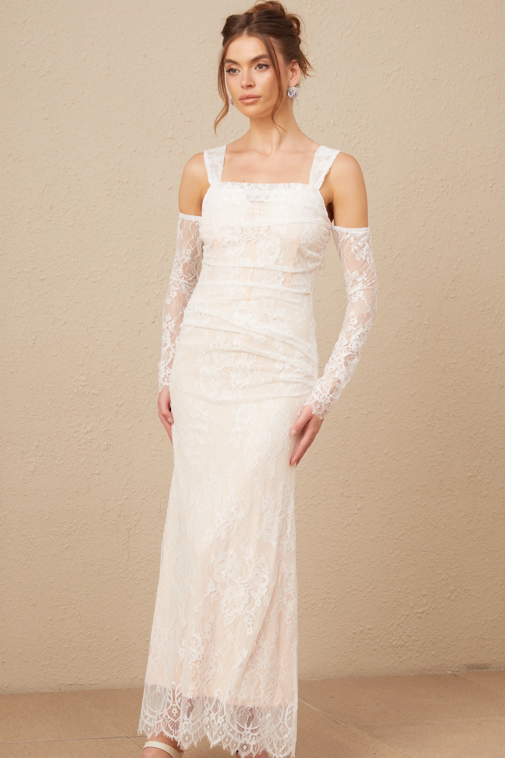 Michelle raglan-sleeve floral-lace maxi dress