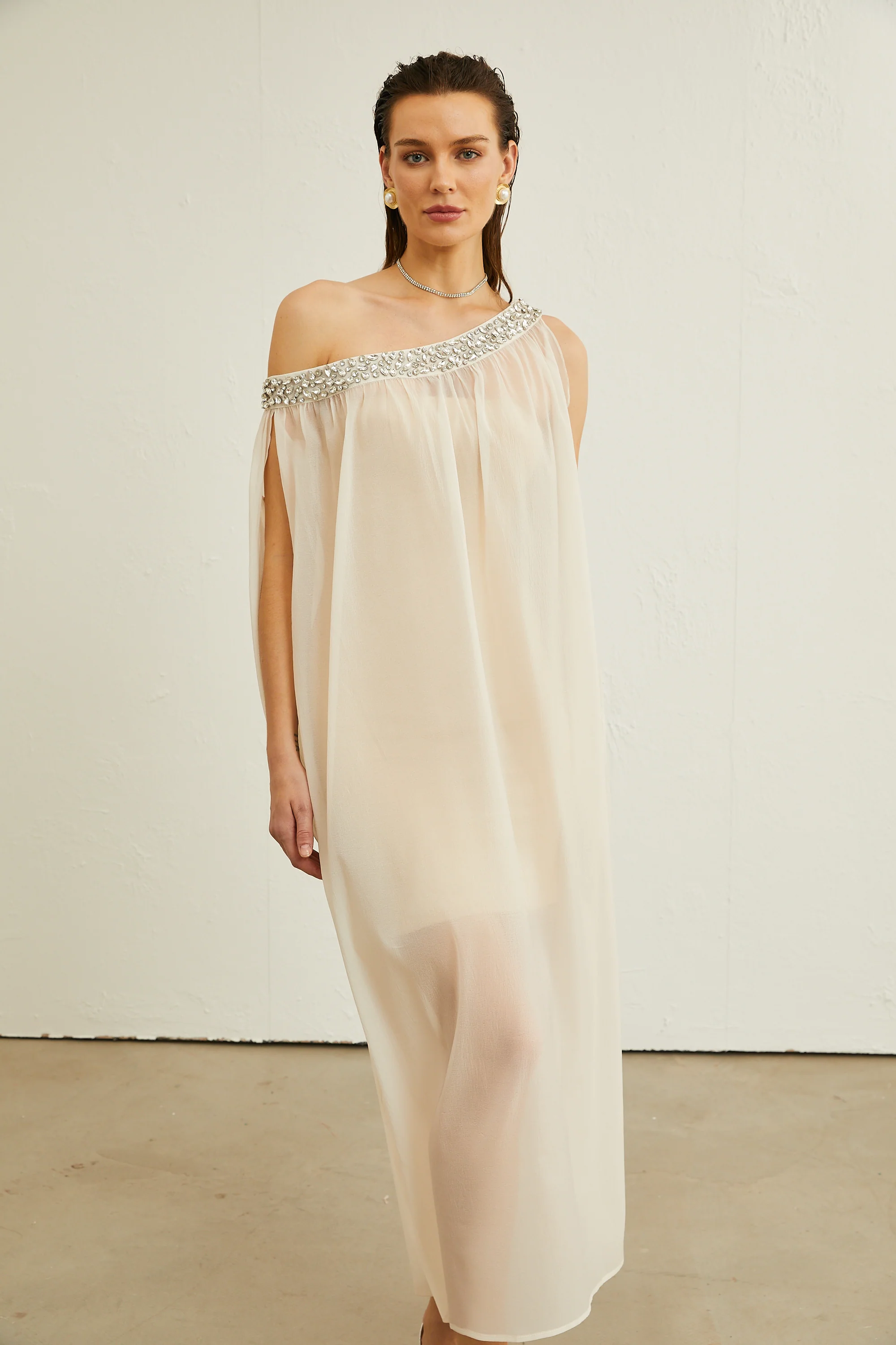 Austen crystal-embellished semi-sheer midi dress