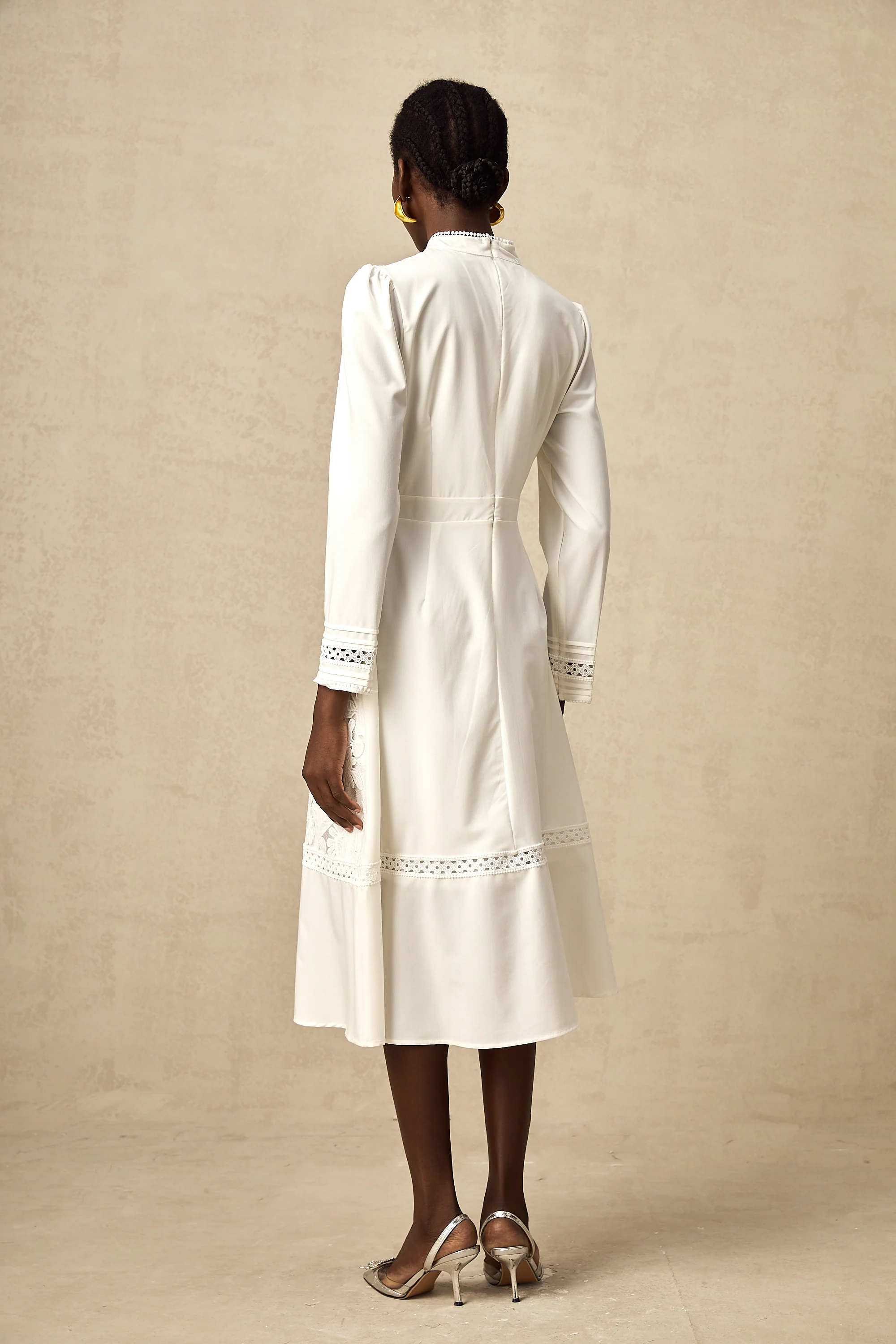 Madeleine white panelled embroidery midi dress