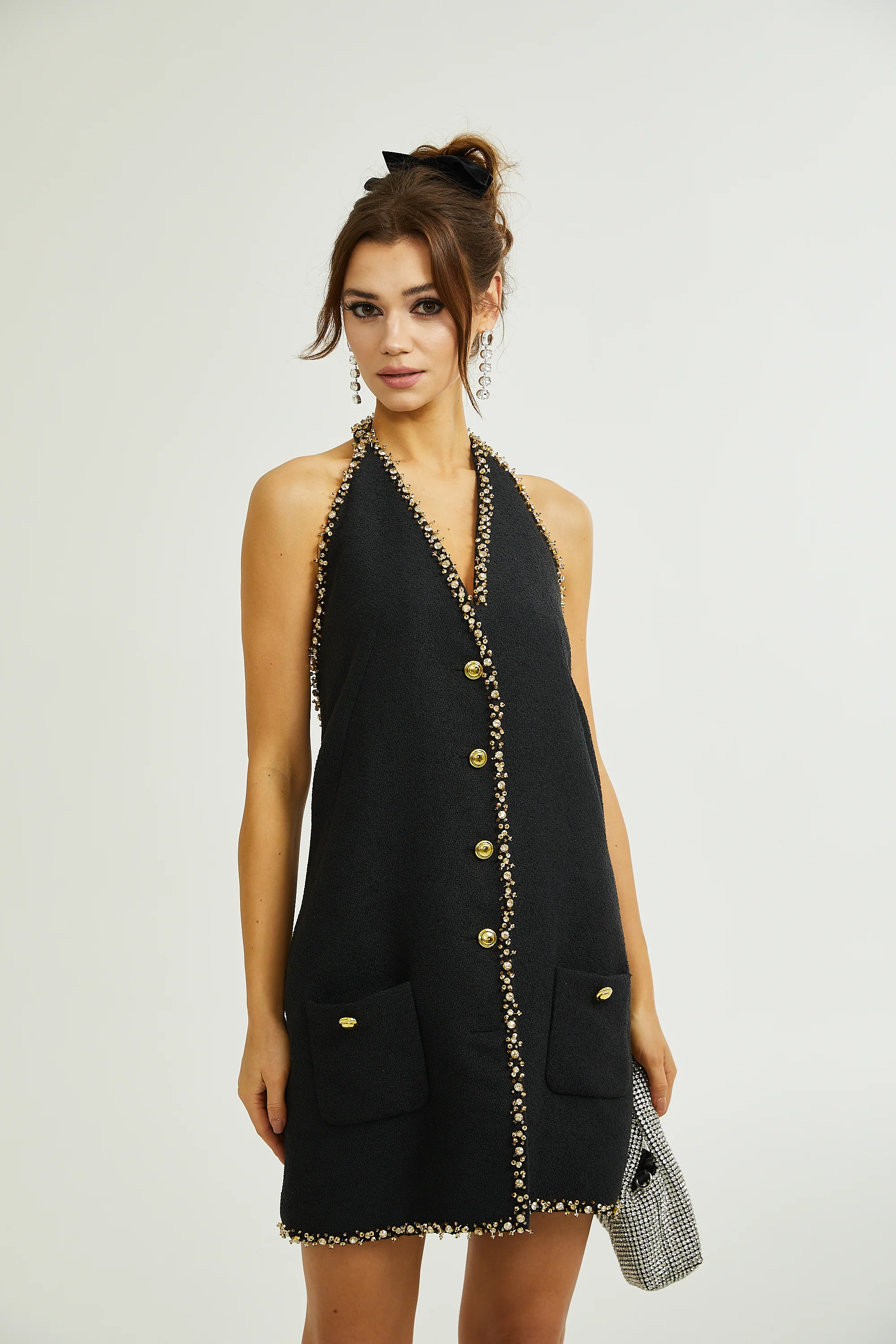 Aryana embroidered tweed mini dress