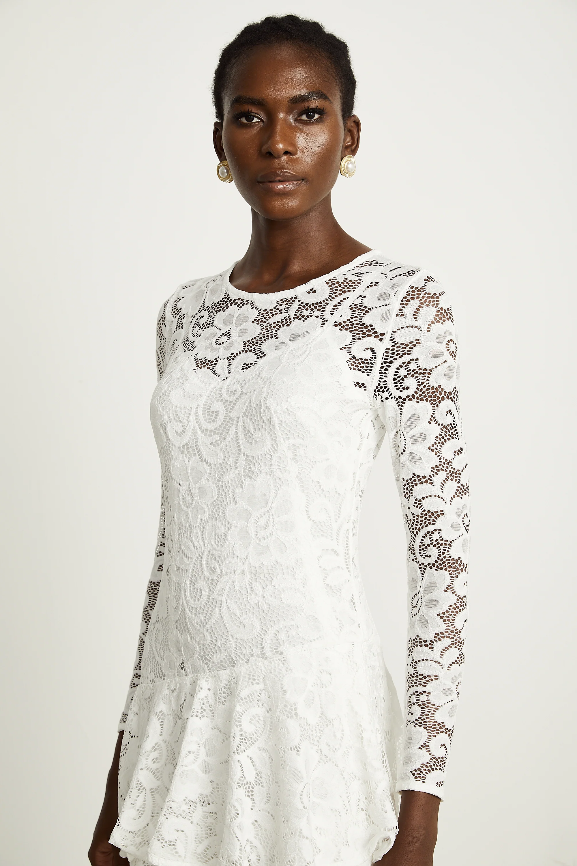 Liana white lace-embroidered midi dress