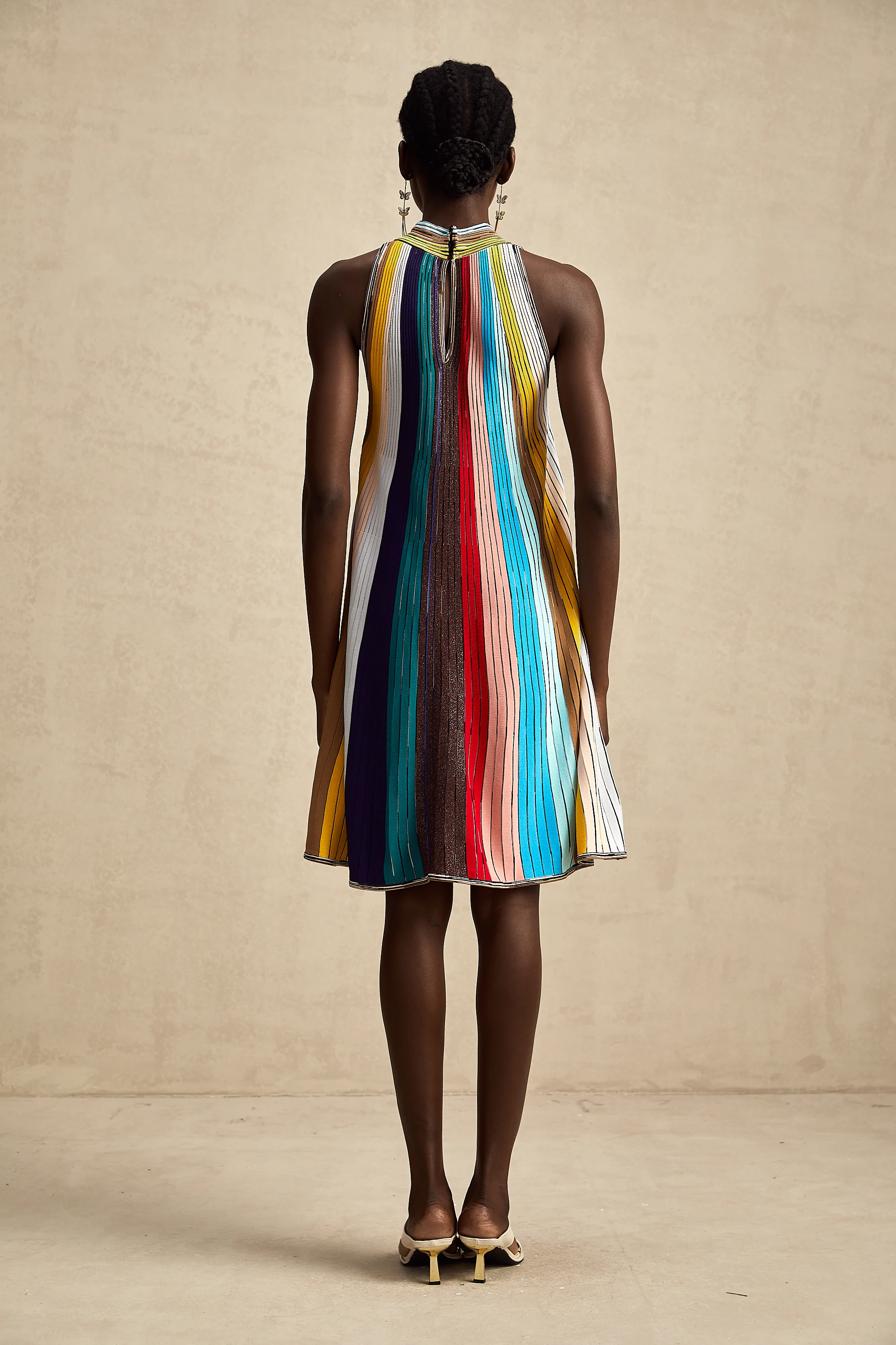 Anaïs sleeveless metallic stripe mini dress