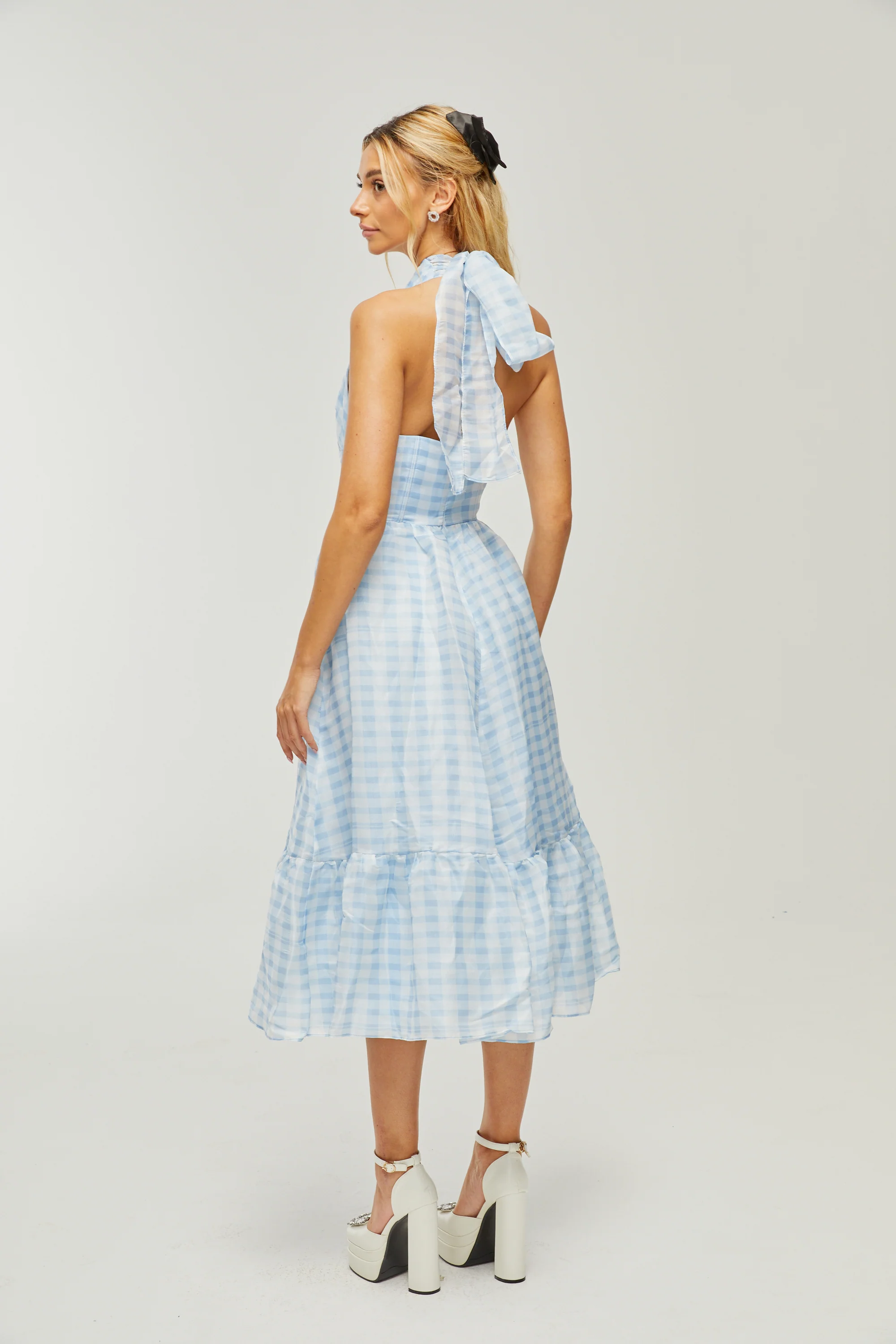 Zaira check-print halterneck midi dress