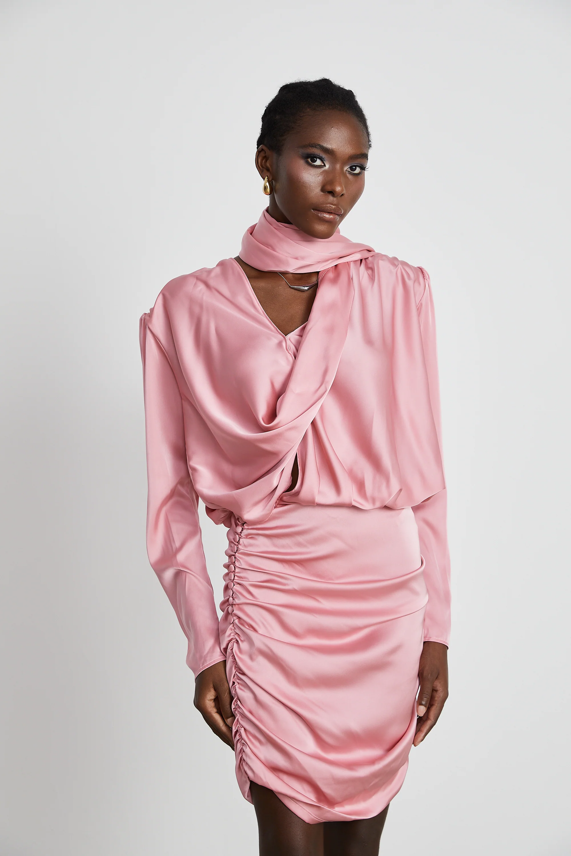 Aélis draped ruched satin mini dress