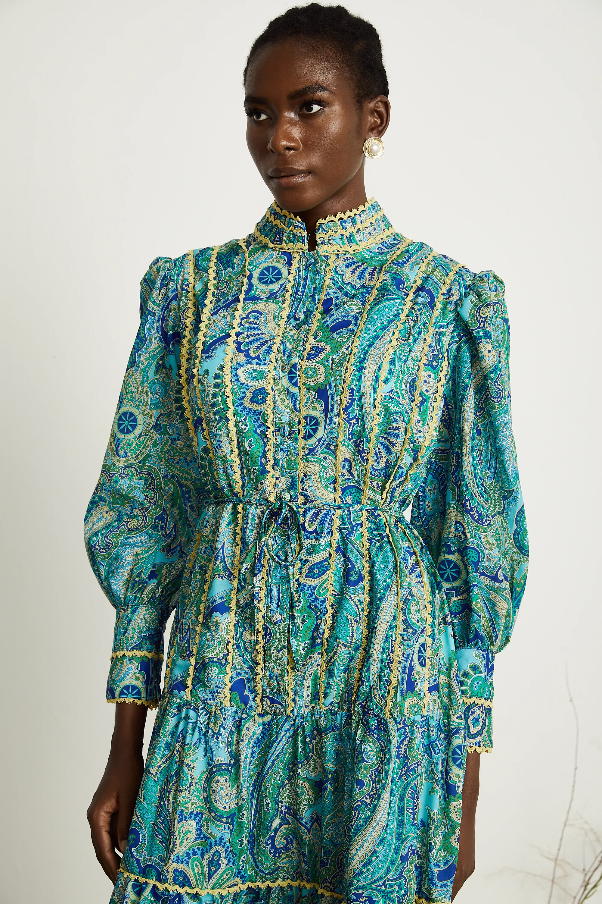 Wanda floral-motif tiered frill midi dress