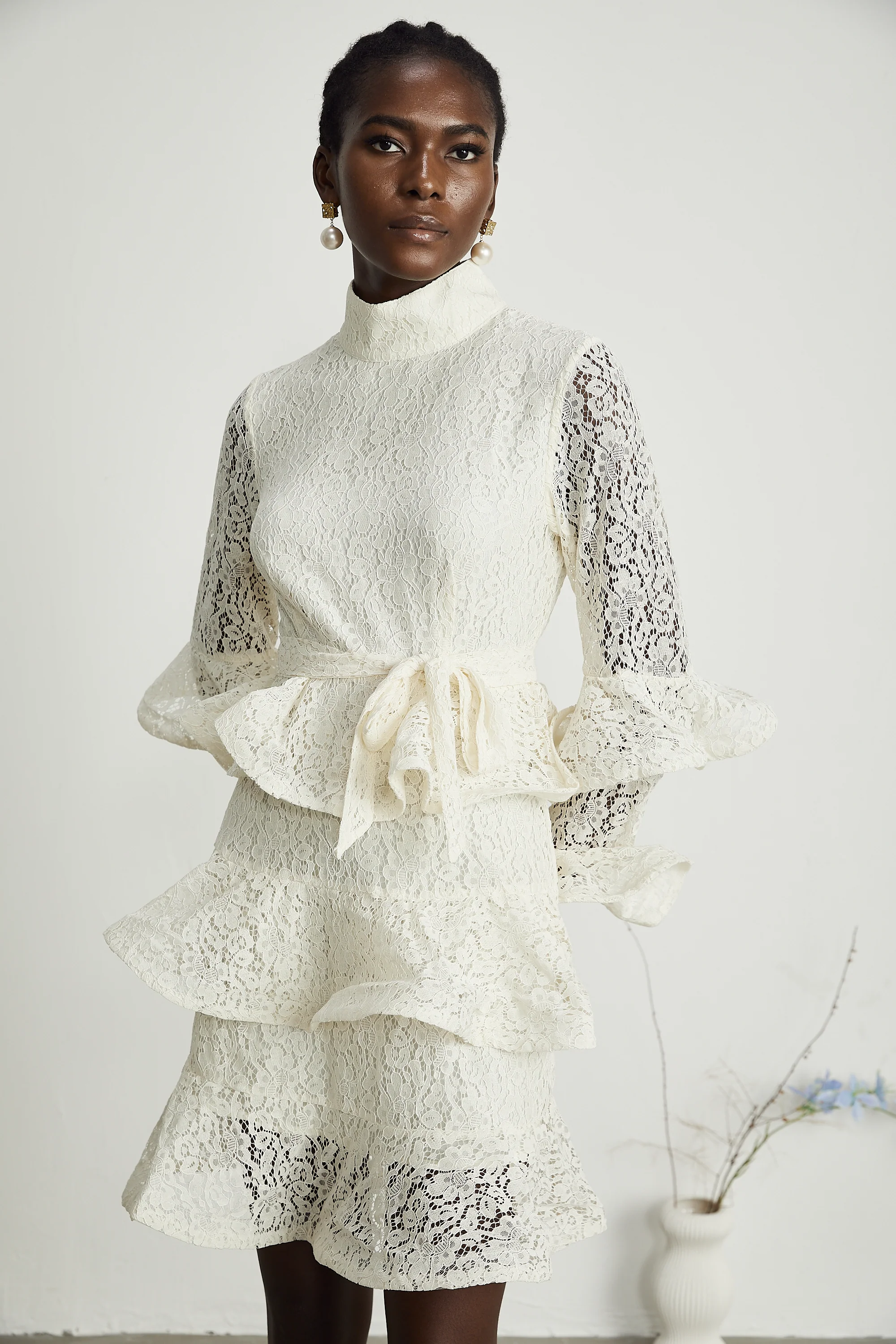 Penelope lace tiered mini dress