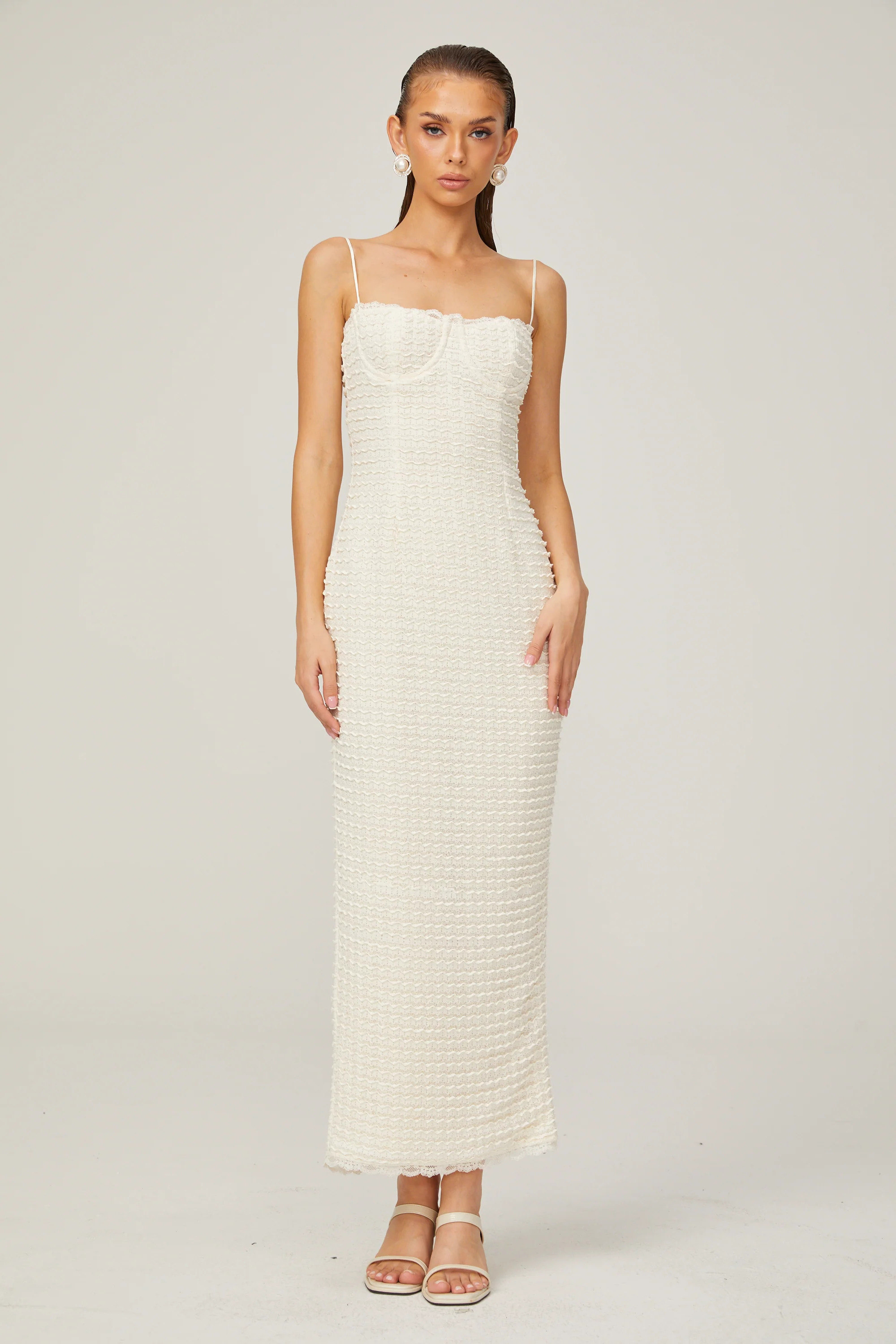 Katia white ruffle-lace boned maxi dress