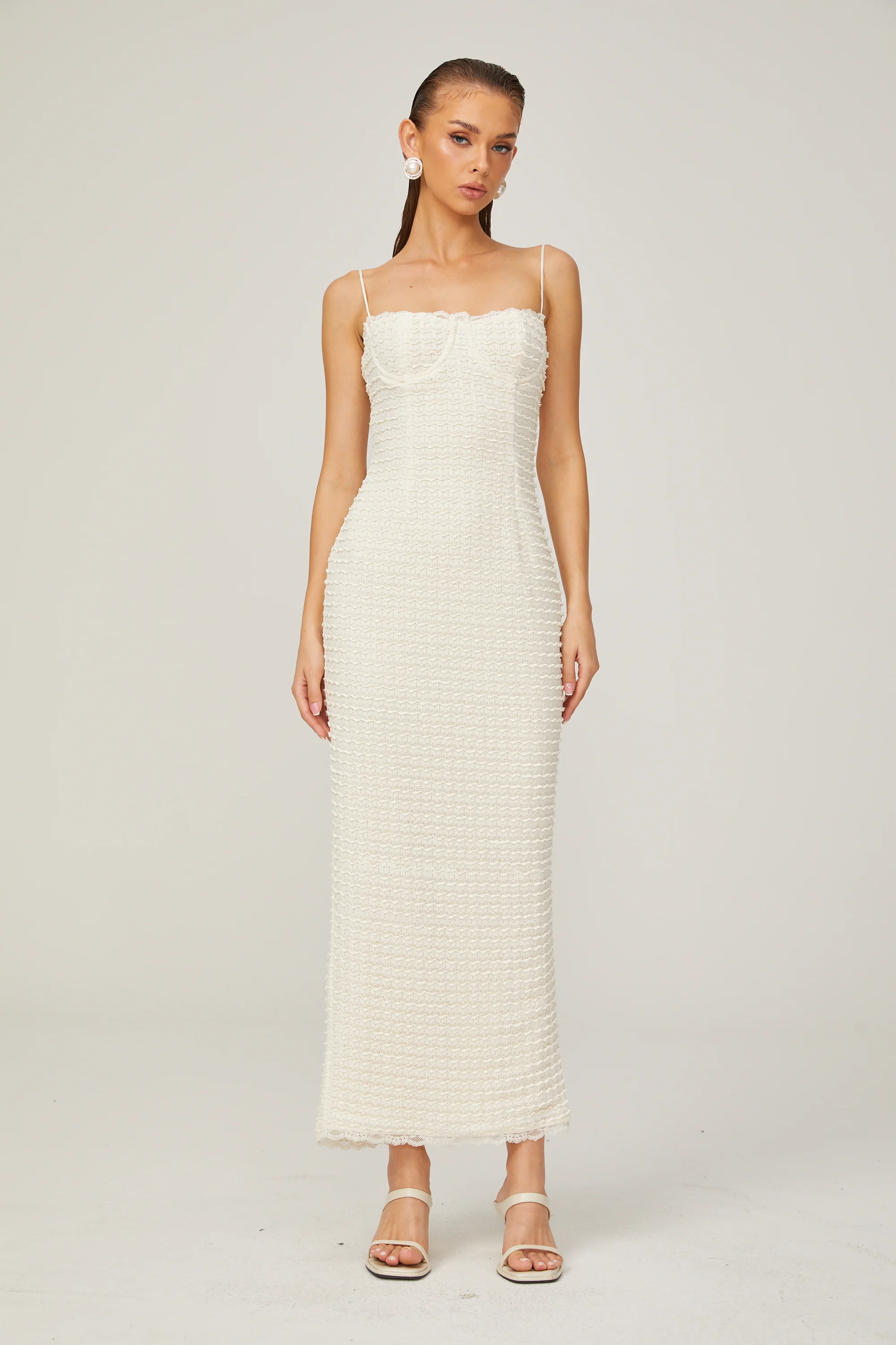 Katia white ruffle-lace boned maxi dress