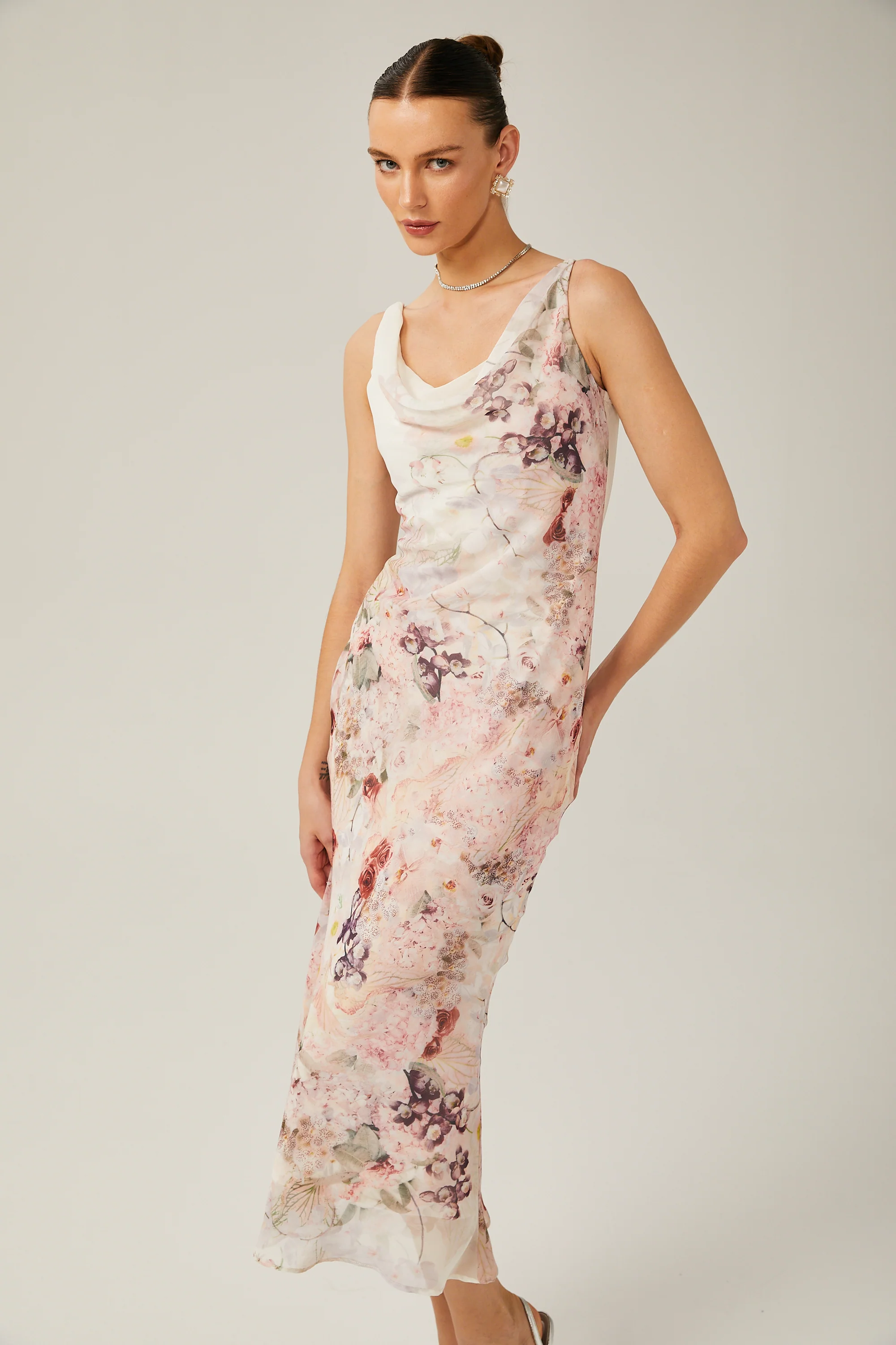 Kassandra floral-print bowl-neck midi dress