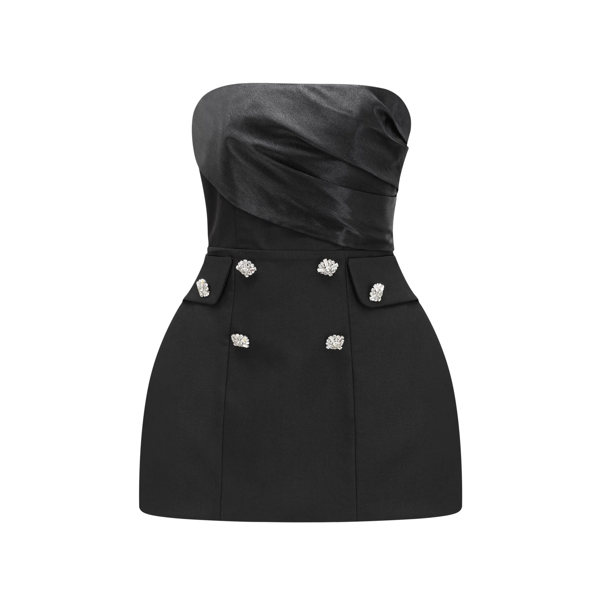 Mealla black crystal-button flared mini dress