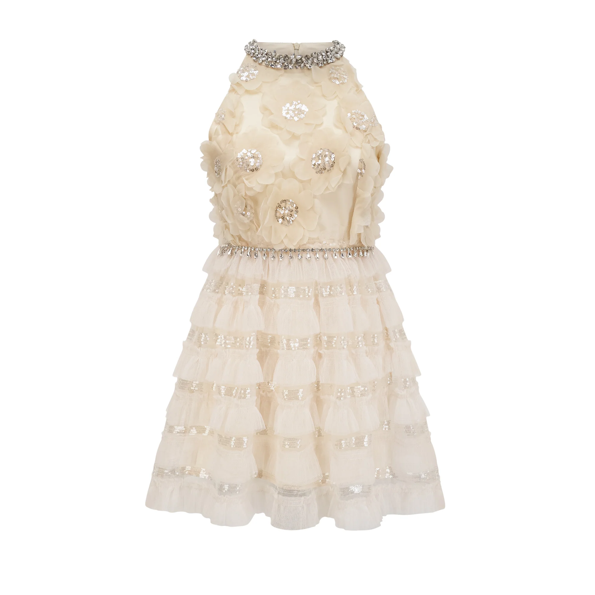 Lavinia embellished floral tiered dress