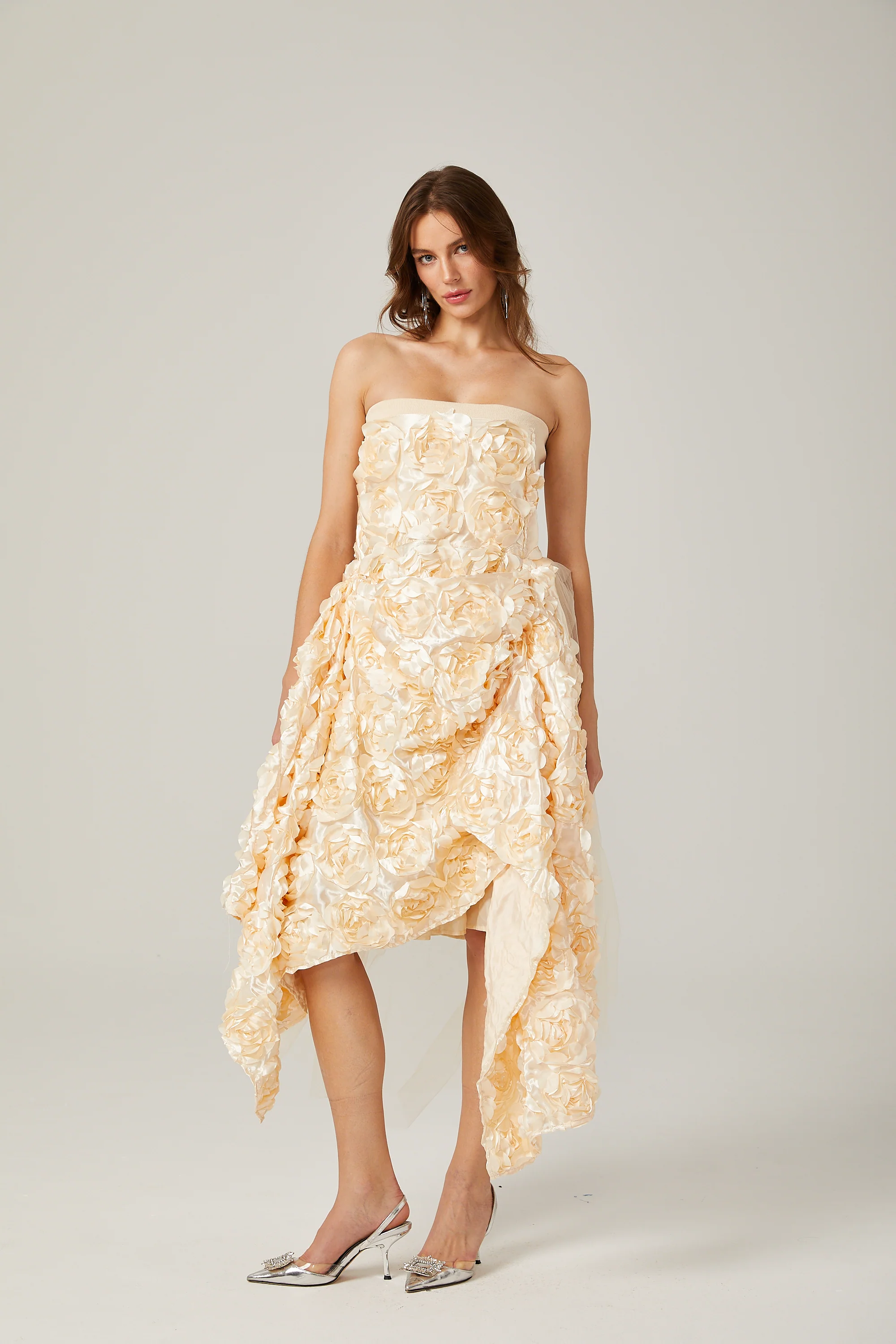 Sydel floral-appliqué asymmetric midi dress