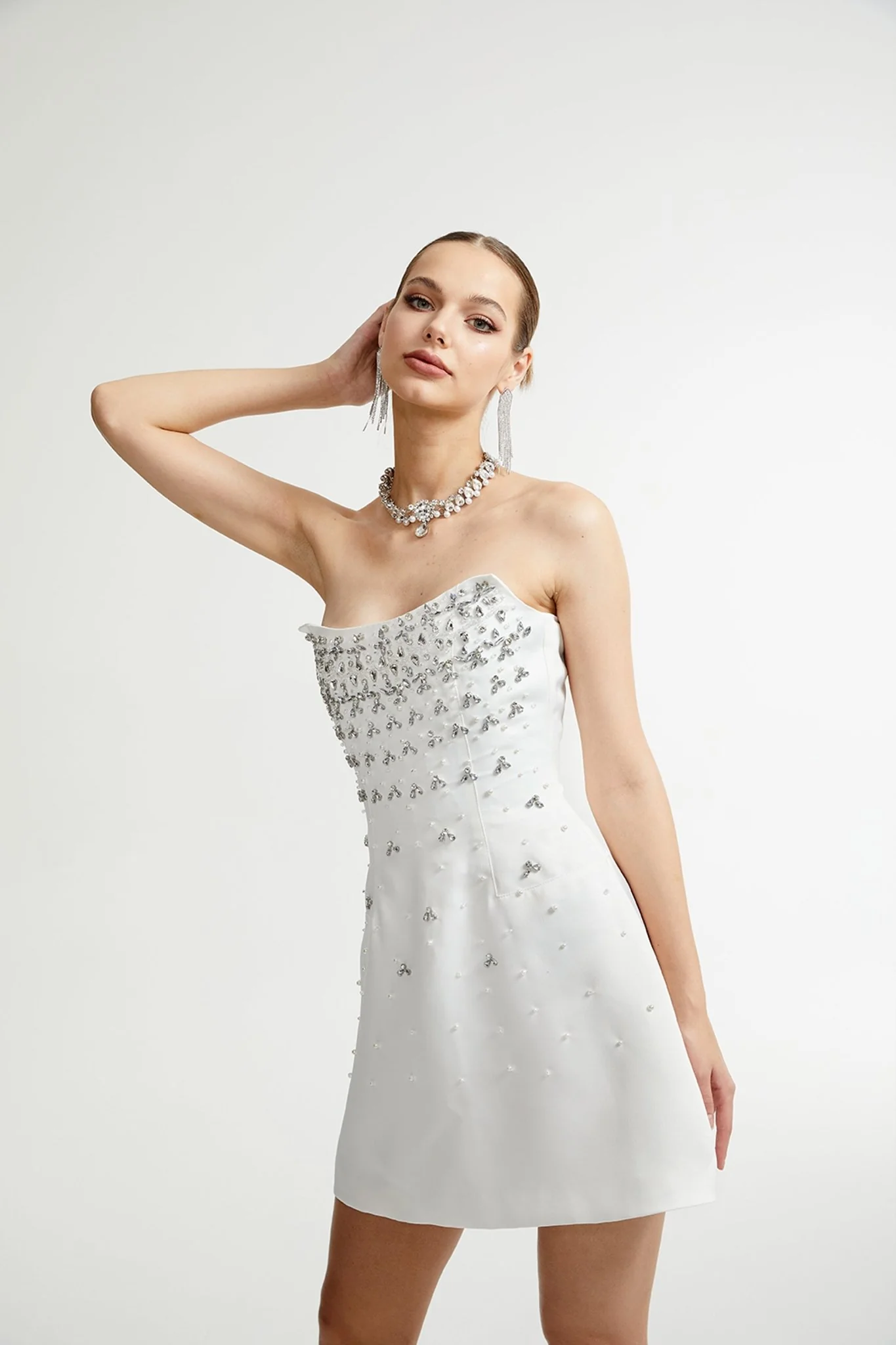 Melisande white embellished mini dress