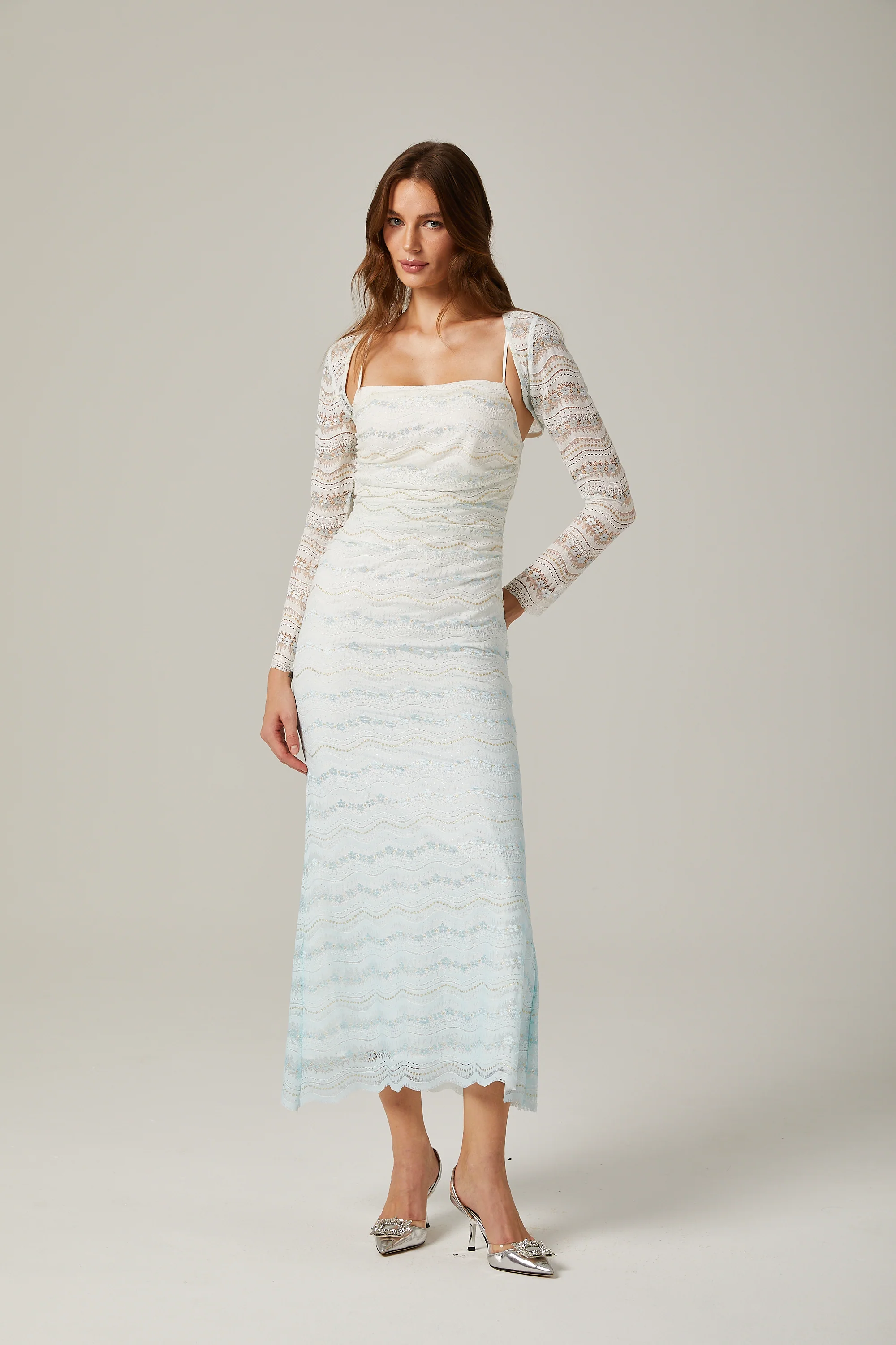 Anaïs lace semi-sheer wavy midi dress