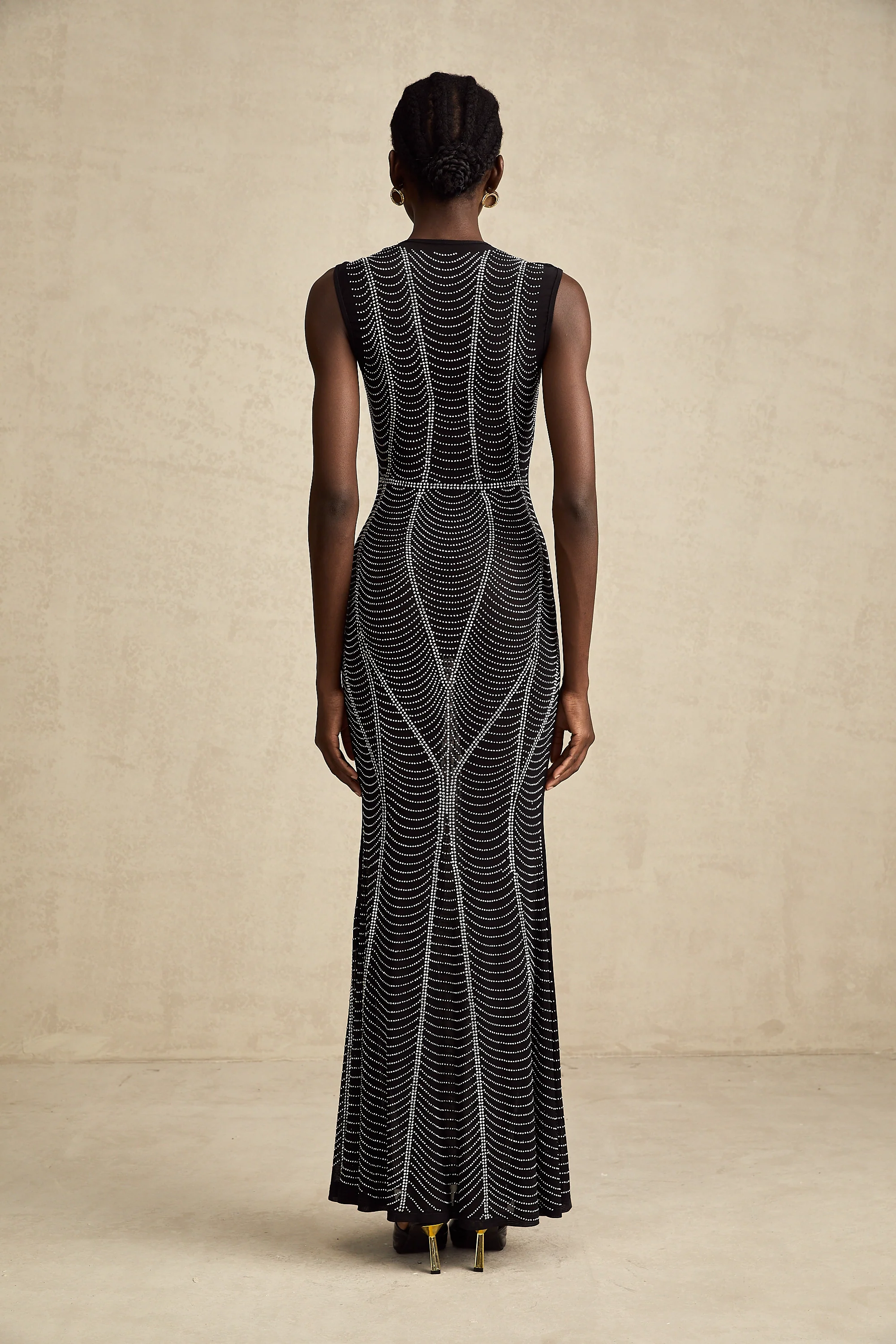 Liane black crystal-embellished semi-sheer maxi dress