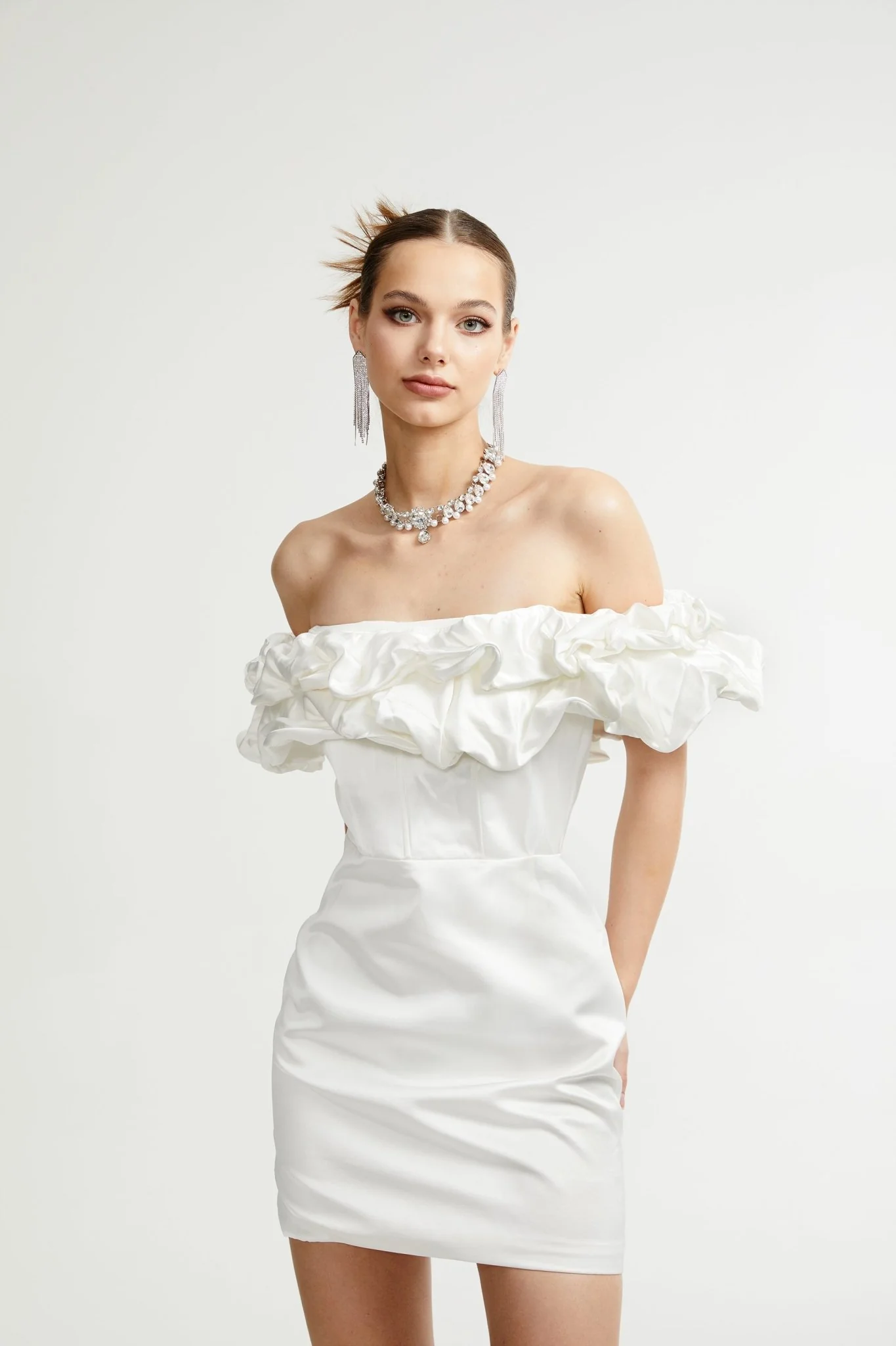 Elarae white floral off-shoulder mini dress