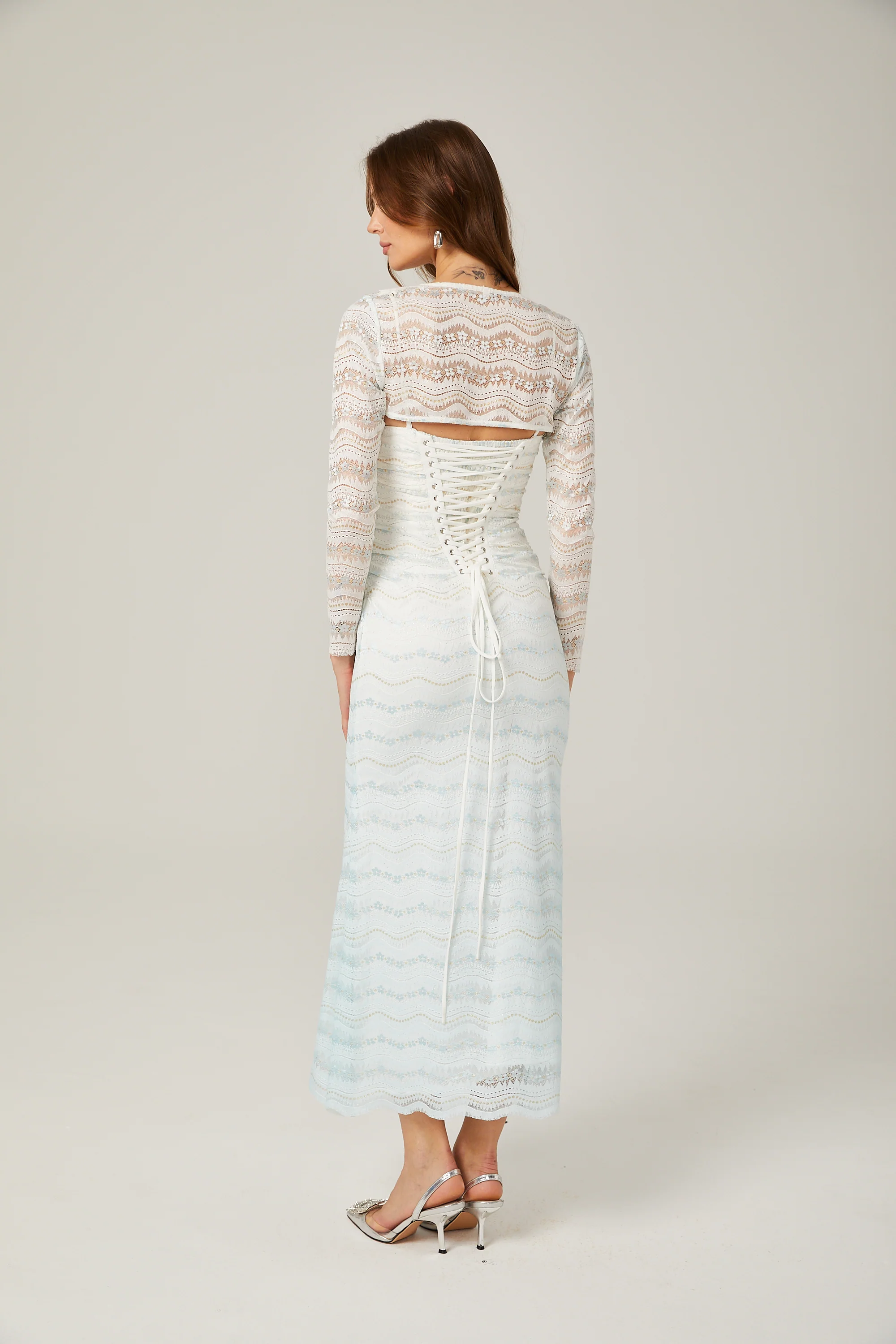 Anaïs lace semi-sheer wavy midi dress
