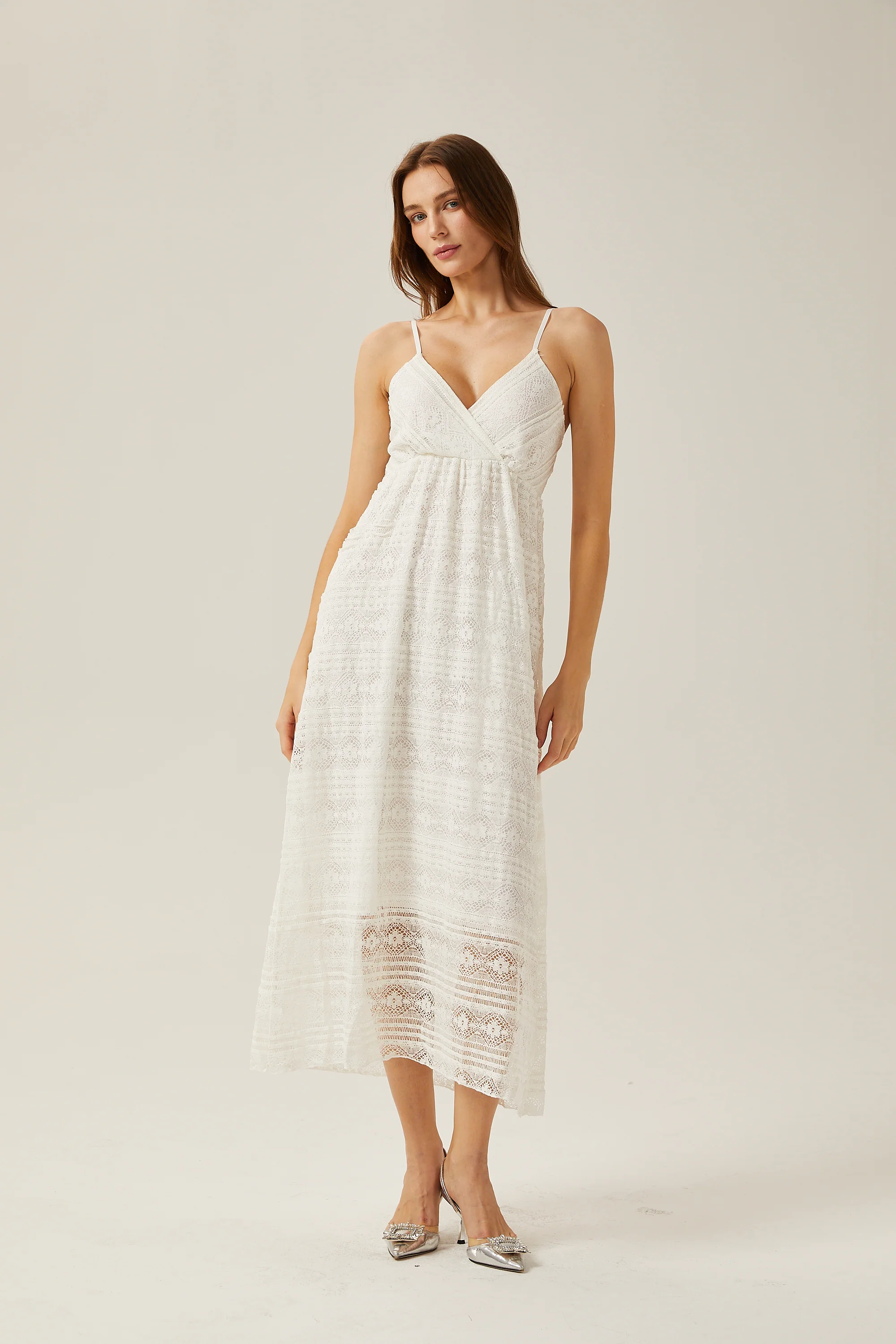 Gabrielle white cut-out V-neck midi dress