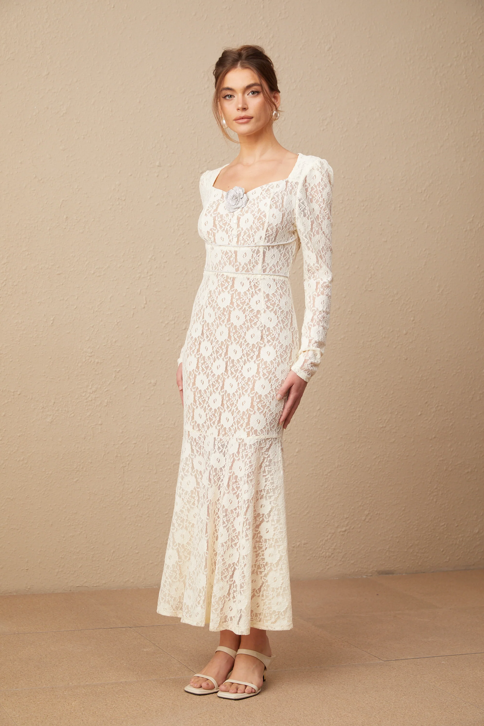 Anaxarete white floral-lace midi dress
