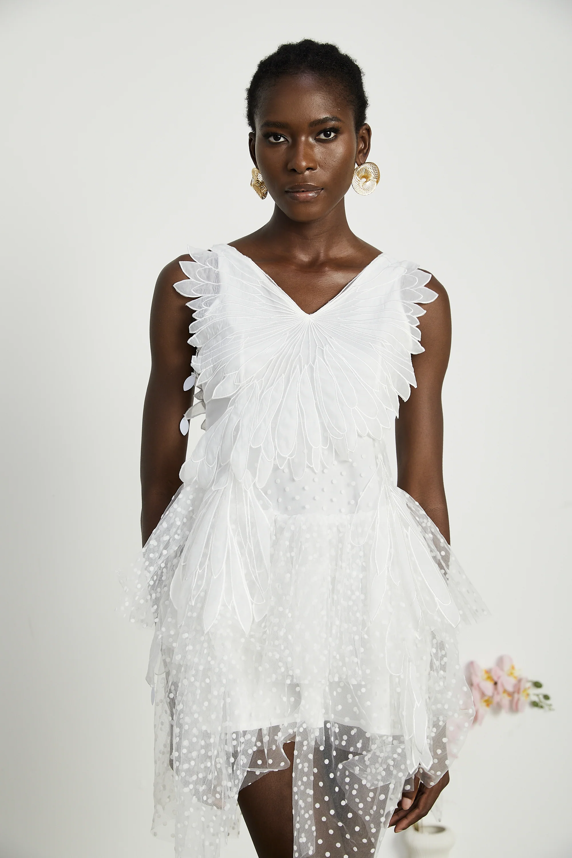 Françoise feather-embellished pleated mini dress