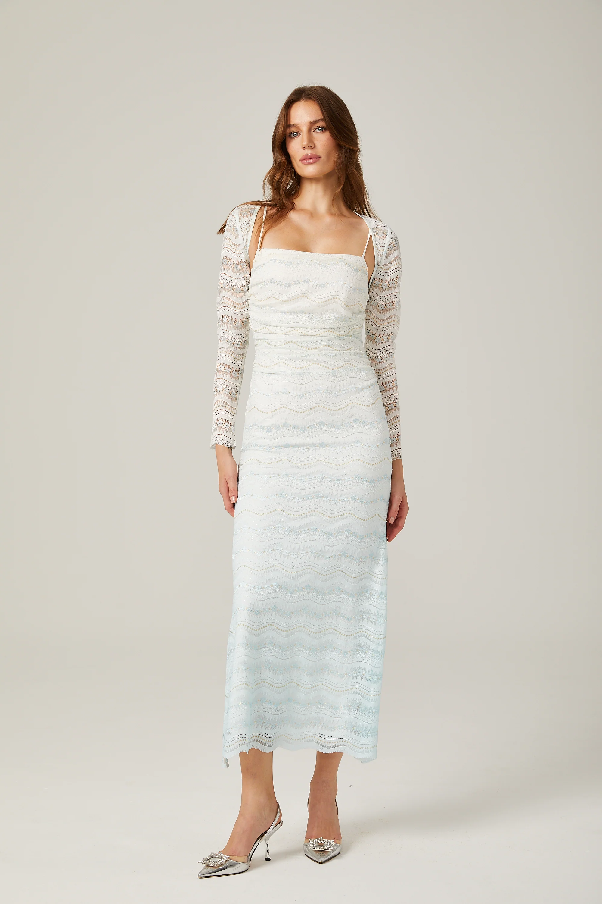 Anaïs lace semi-sheer wavy midi dress