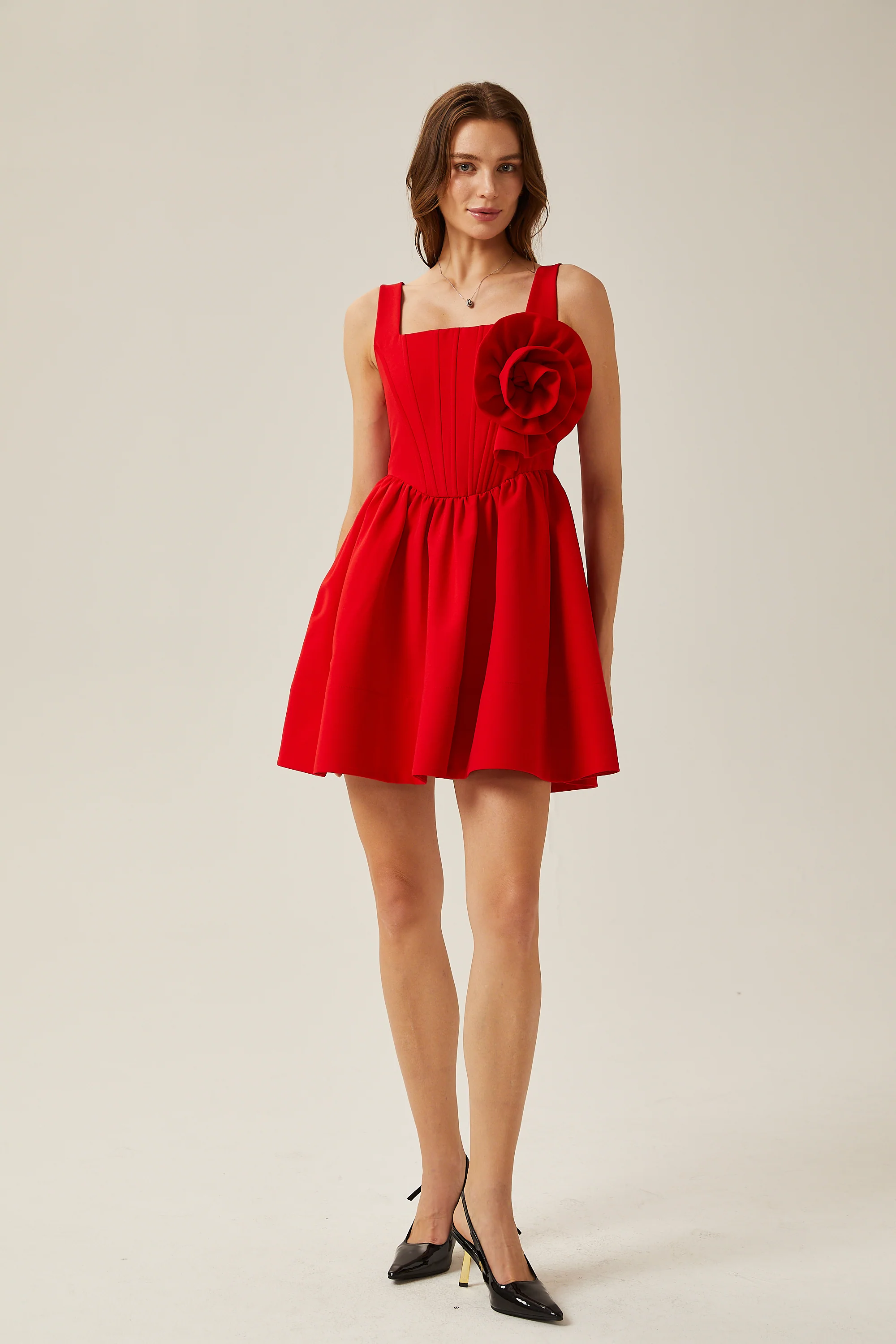 Cassandra floral-appliqué sleeveless mini dress