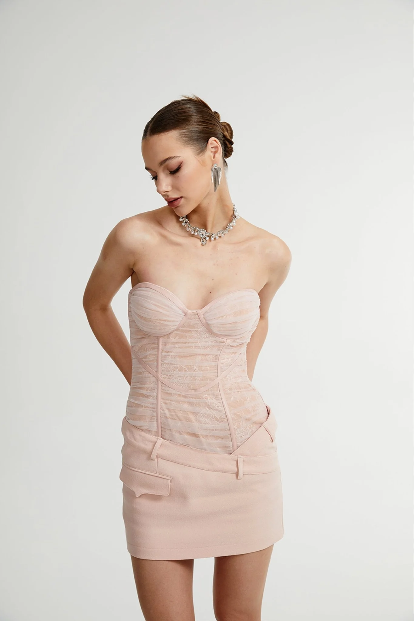 Cerys pink mesh mini dress
