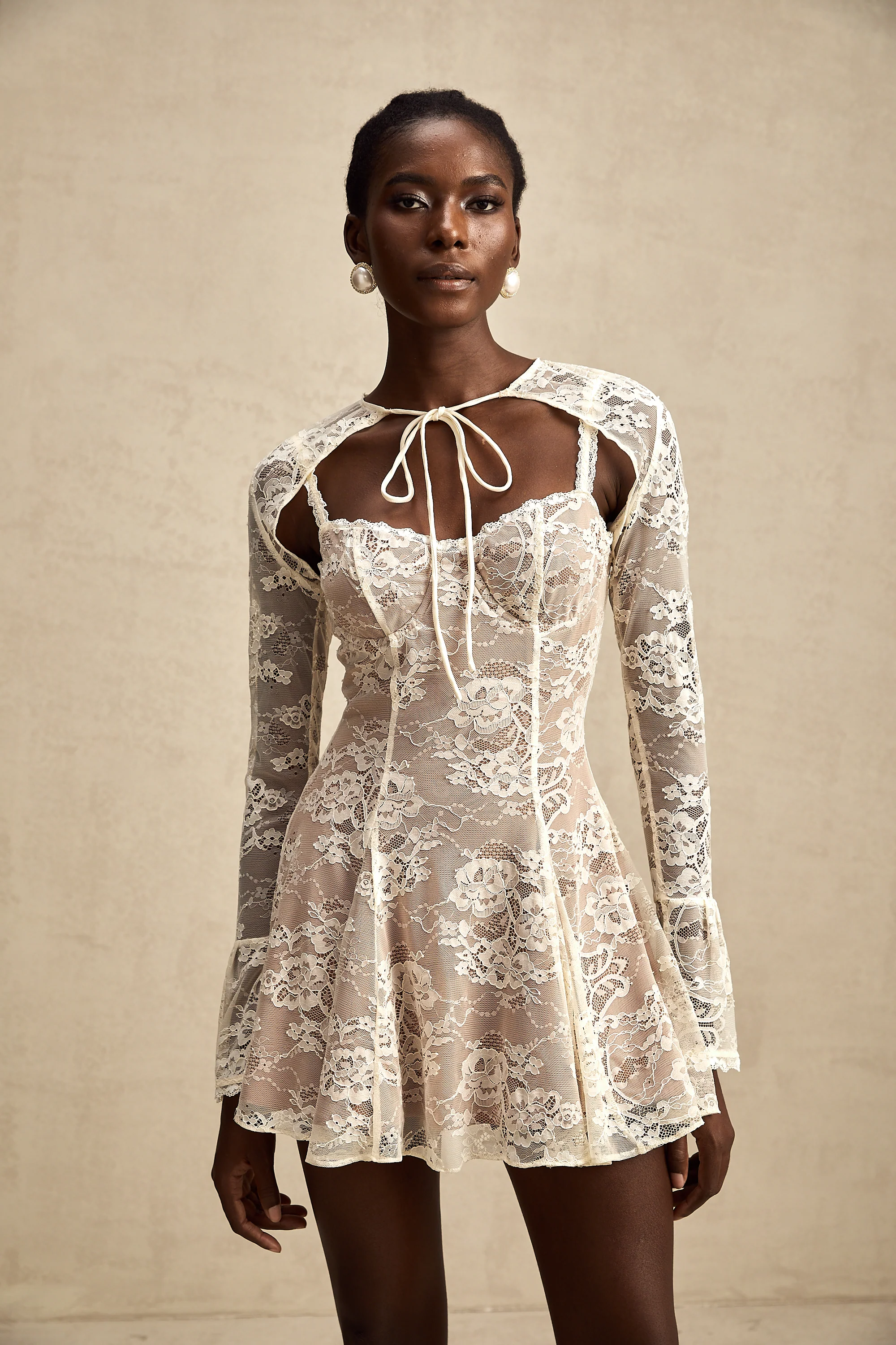 Axelle white floral-lace vest & dress matching set