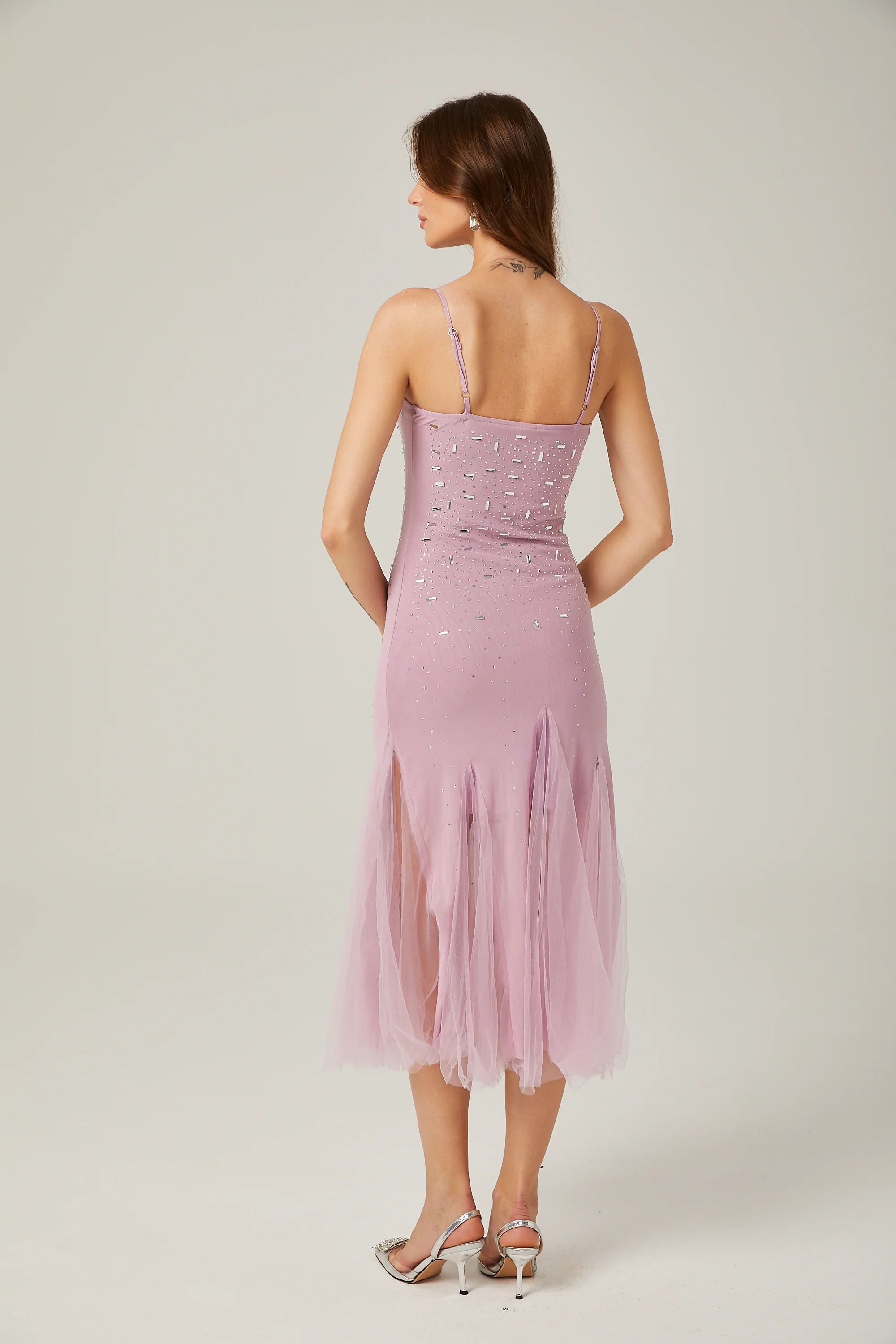 Axelle purple embellished mesh midi dress