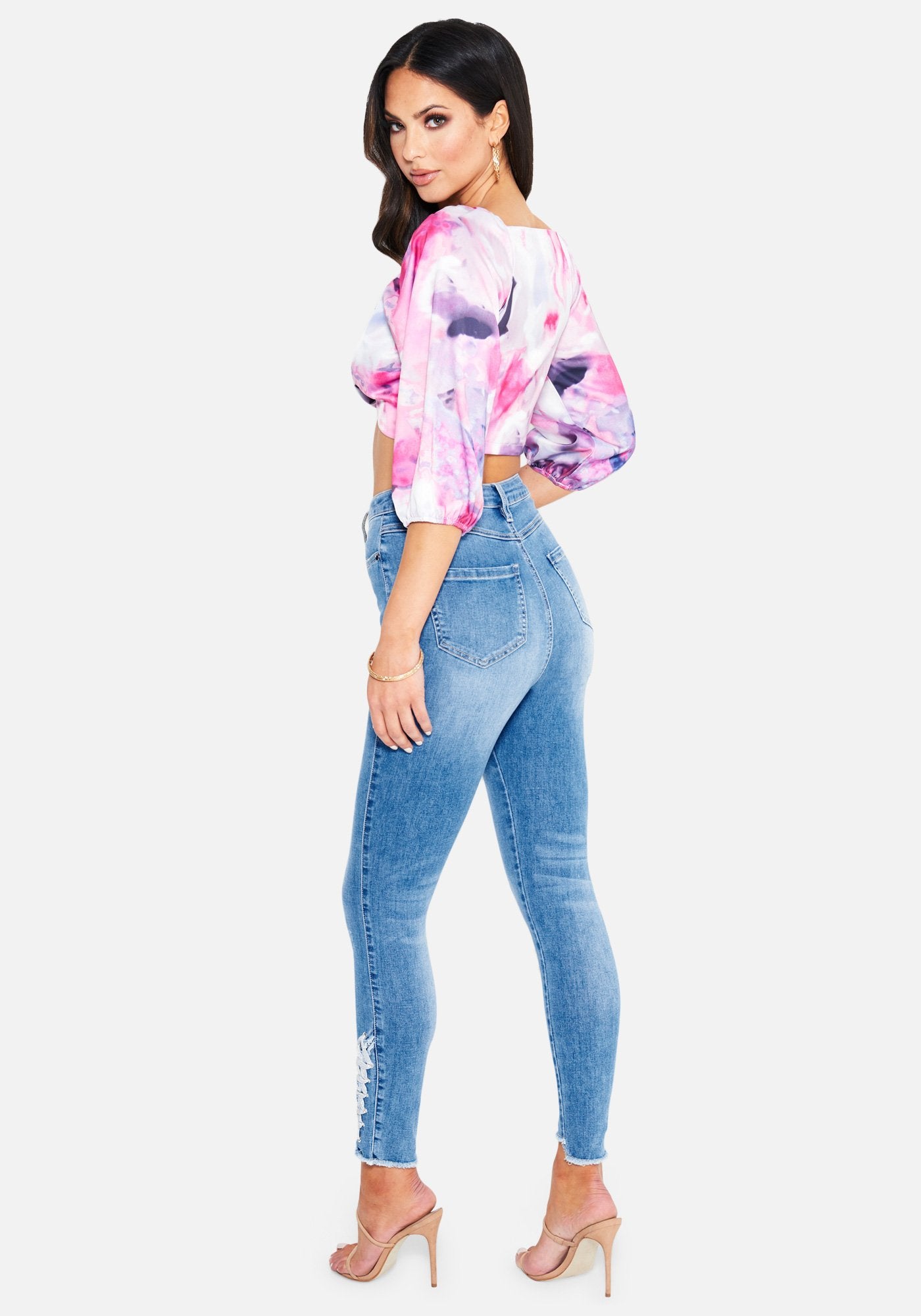 Ankle Lace Up Detail Skinny Jeans