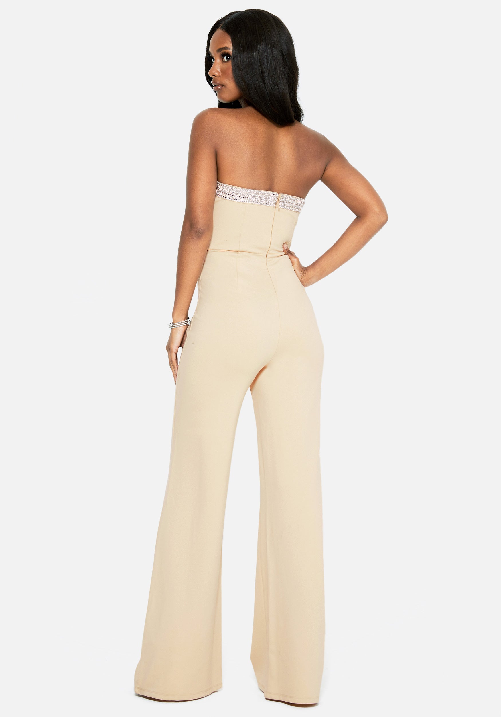 Strapless Wide Leg Ponte Jumpsuit