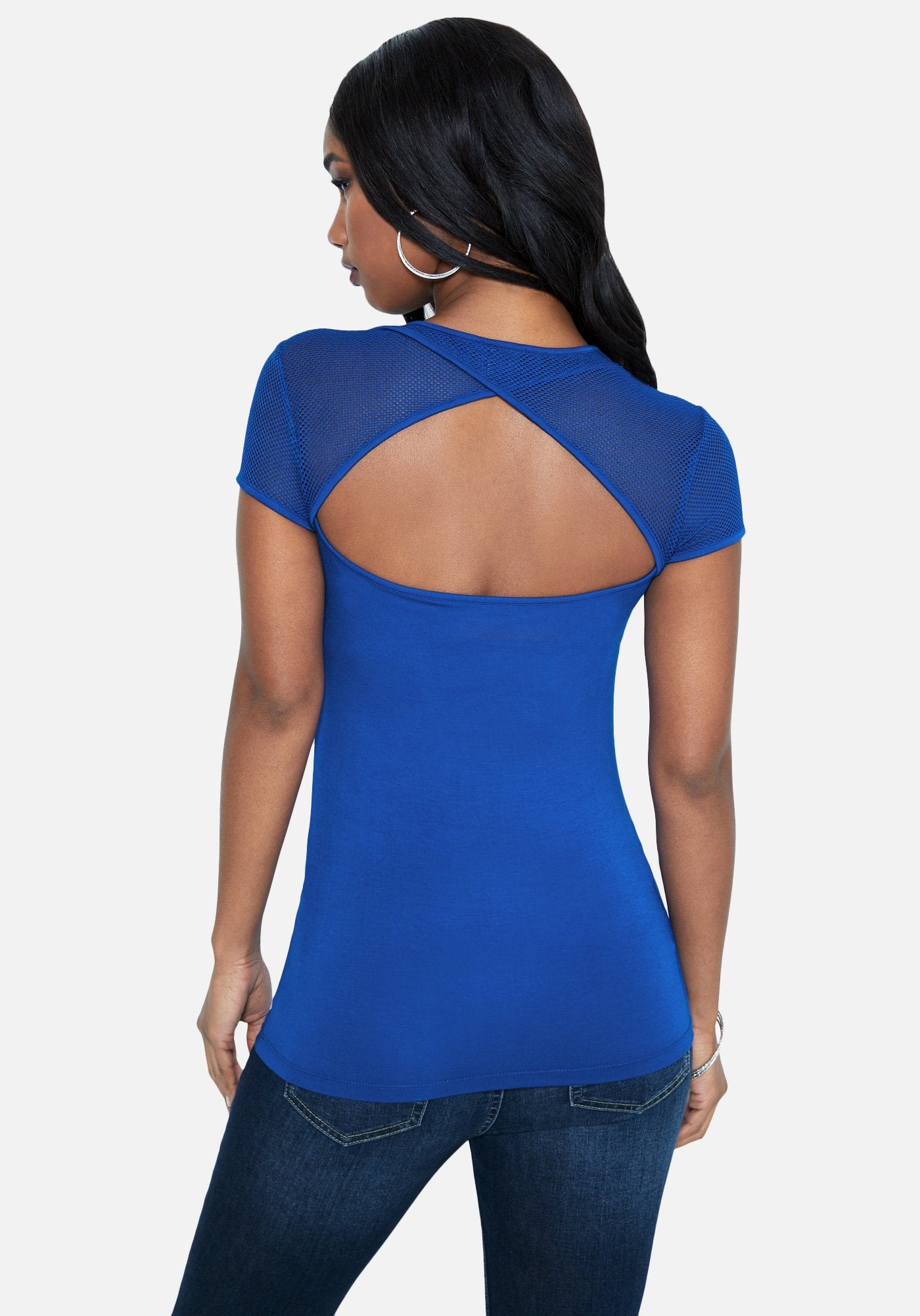 Bebe Logo Short Sleeve Mesh Top