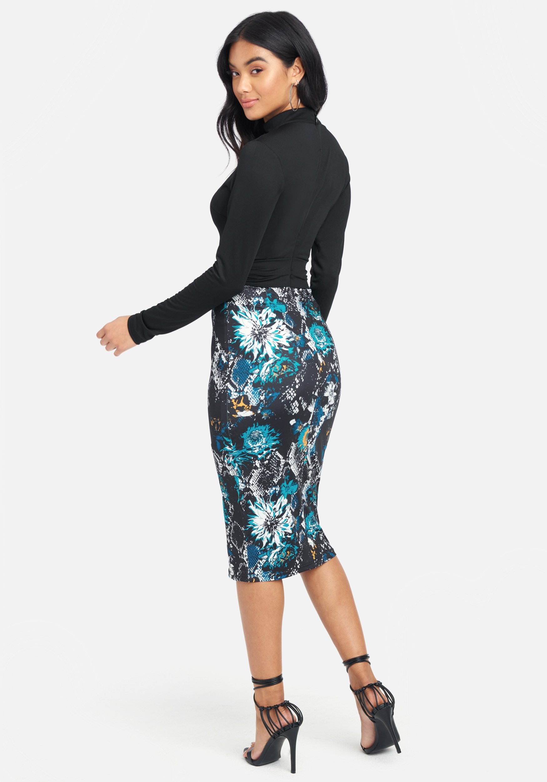 Print Belted Midi Dress