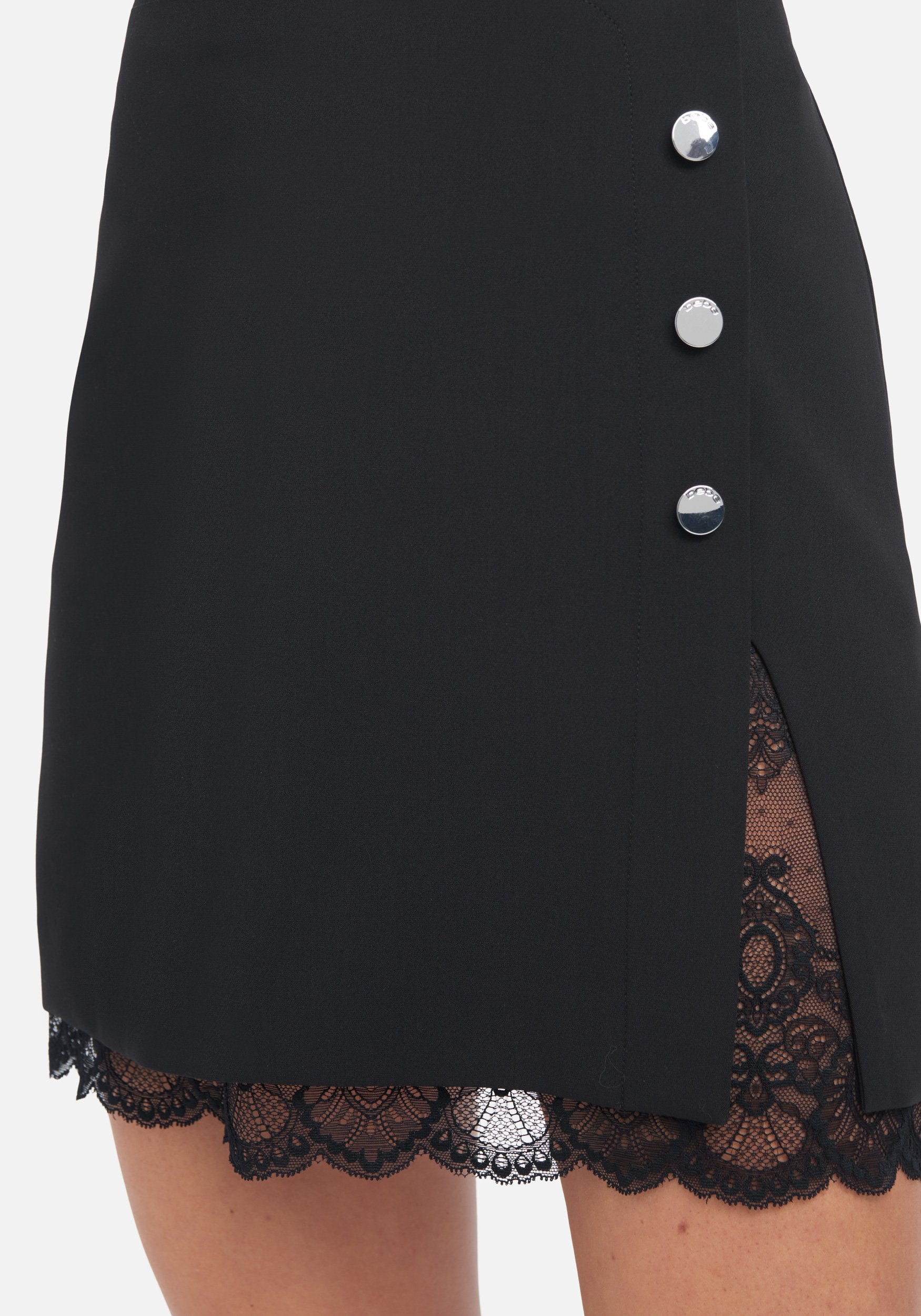 Button Detail Twill Lace Mini Skirt