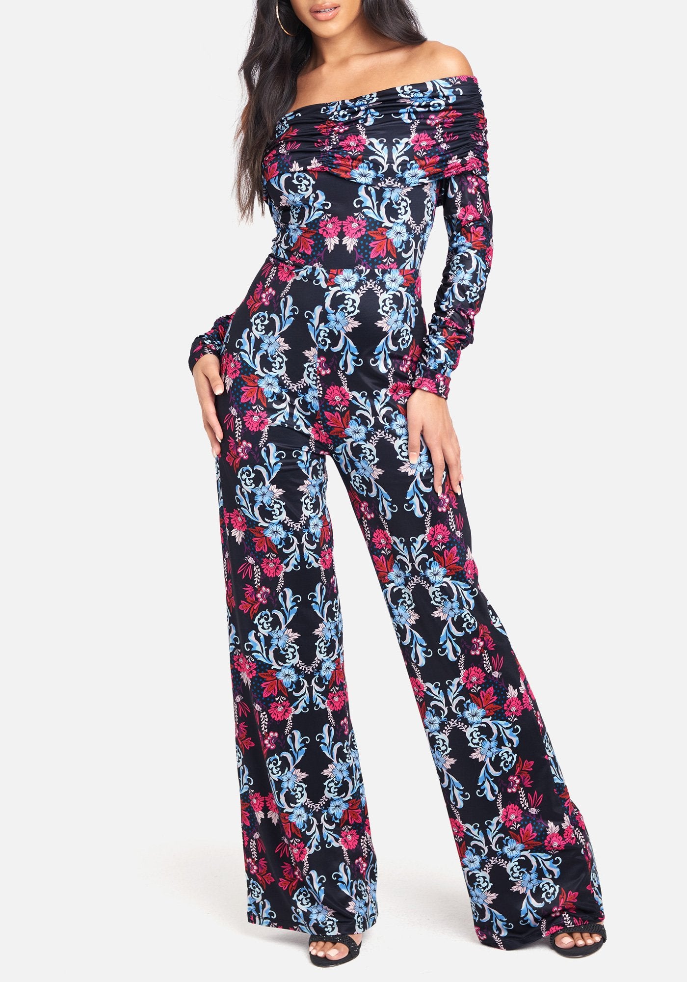 Printed Off Shoulder Slinky Jumpsuit