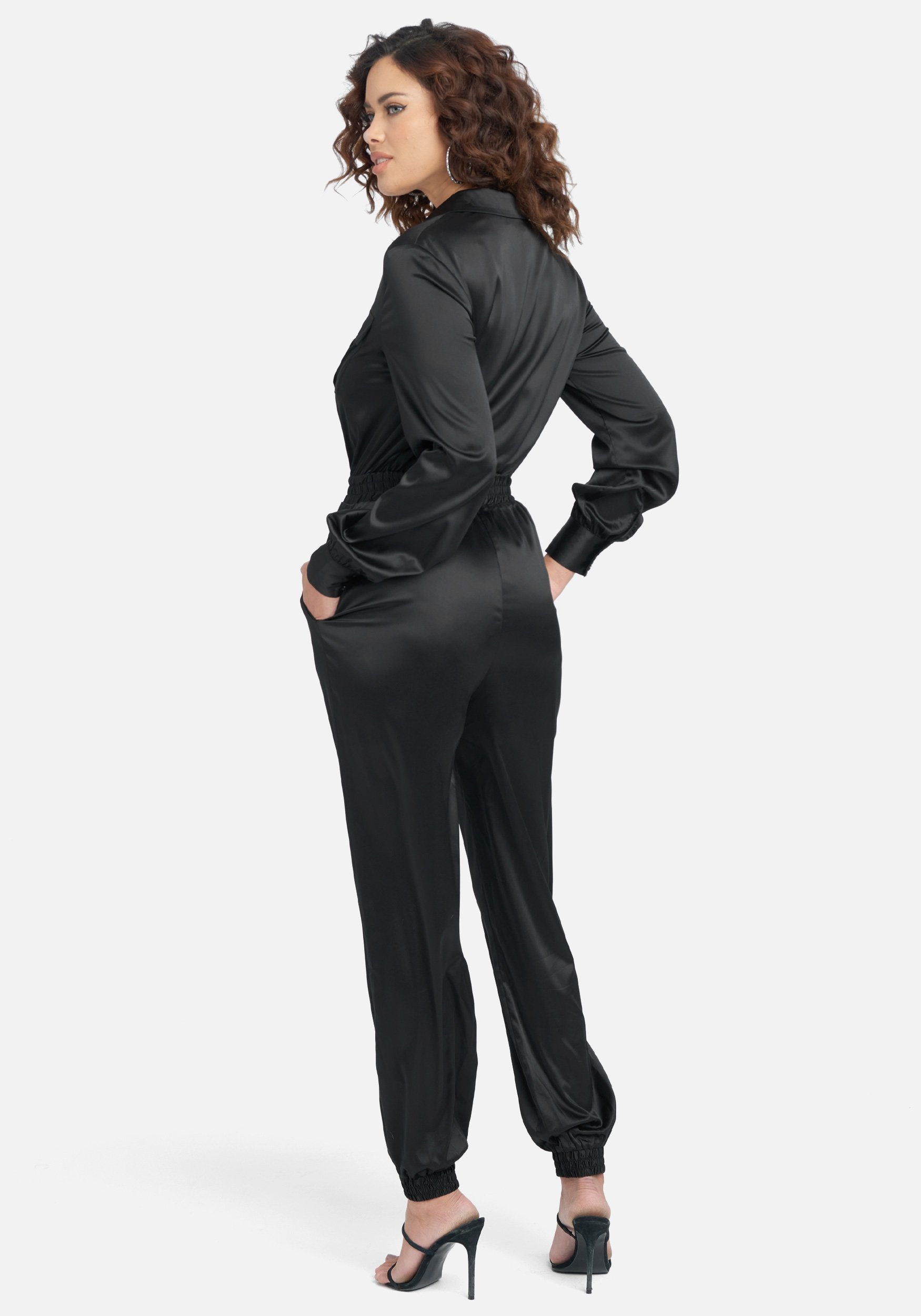 Long Sleeve Charmeuse Jumpsuit