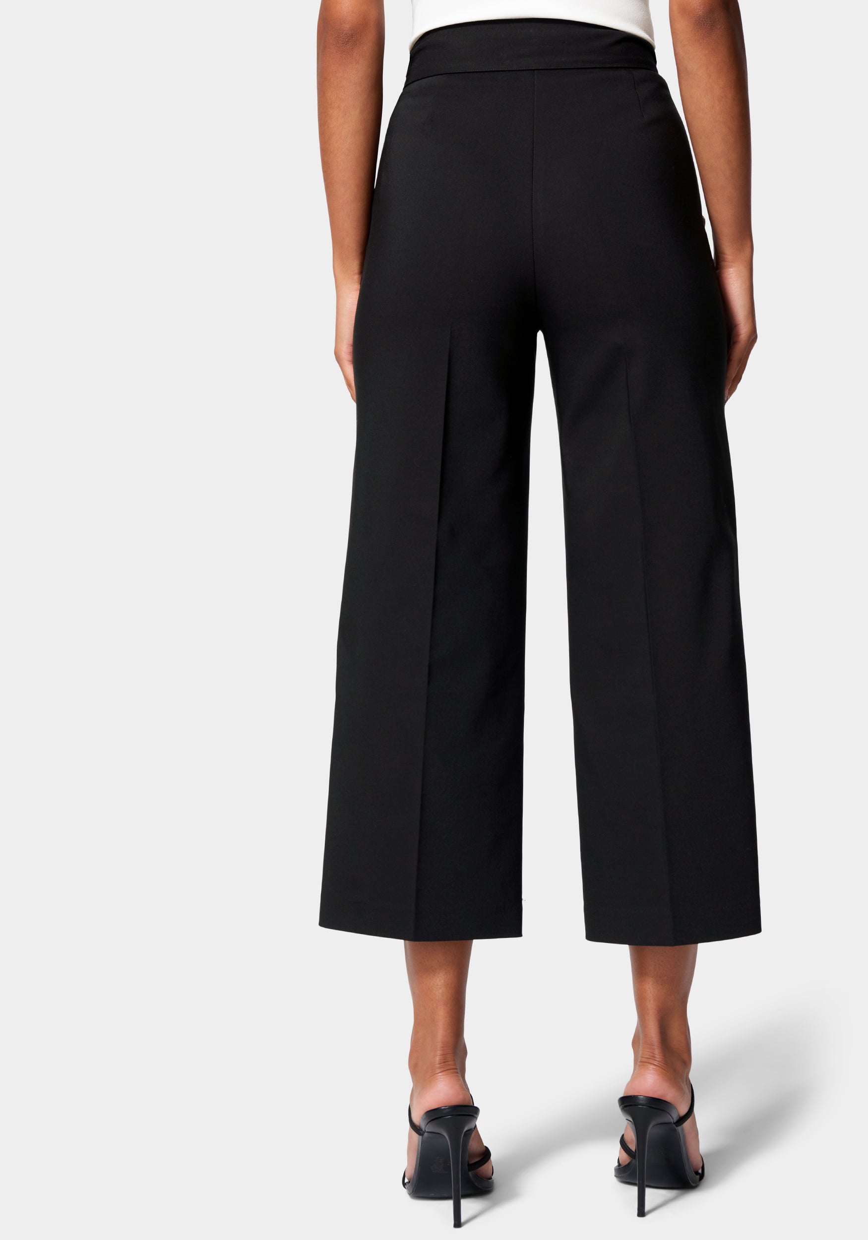 Cotton Sateen Button Detail Wide Leg Cropped Pant