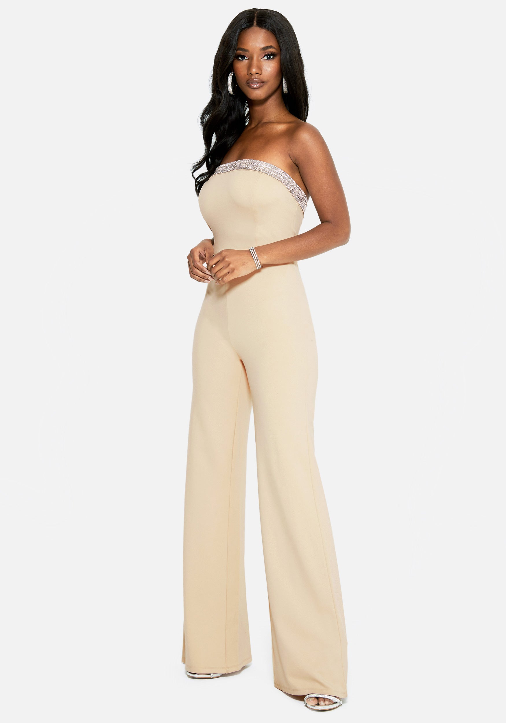 Strapless Wide Leg Ponte Jumpsuit