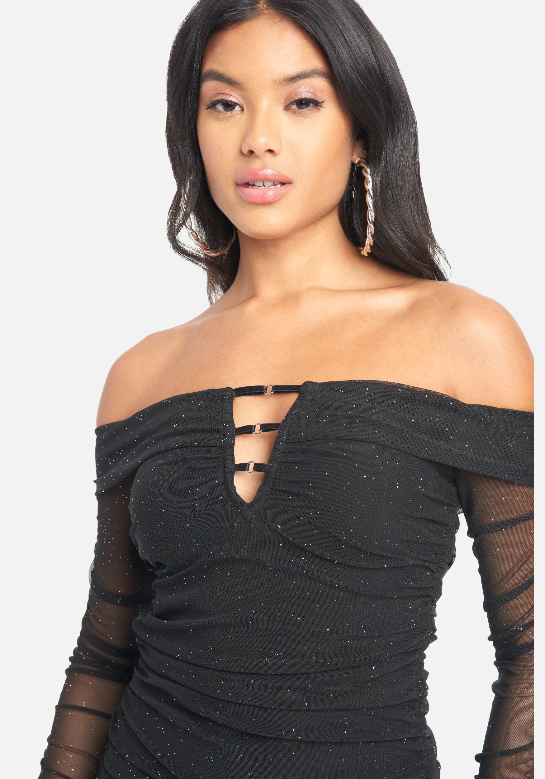 Glitter Mesh Off Shoulder Top