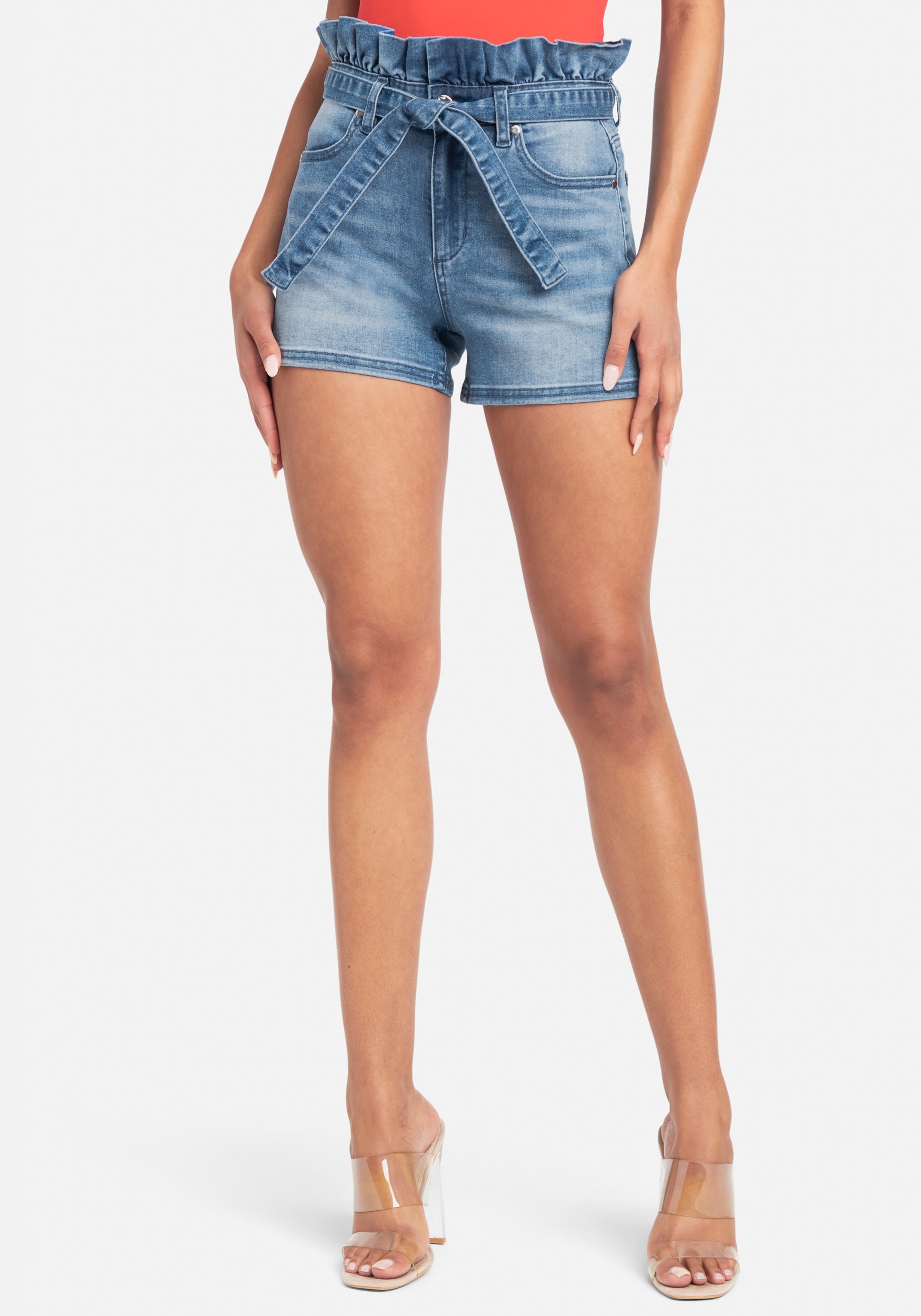 Ruffle High Waist Front Tie Jean Shorts