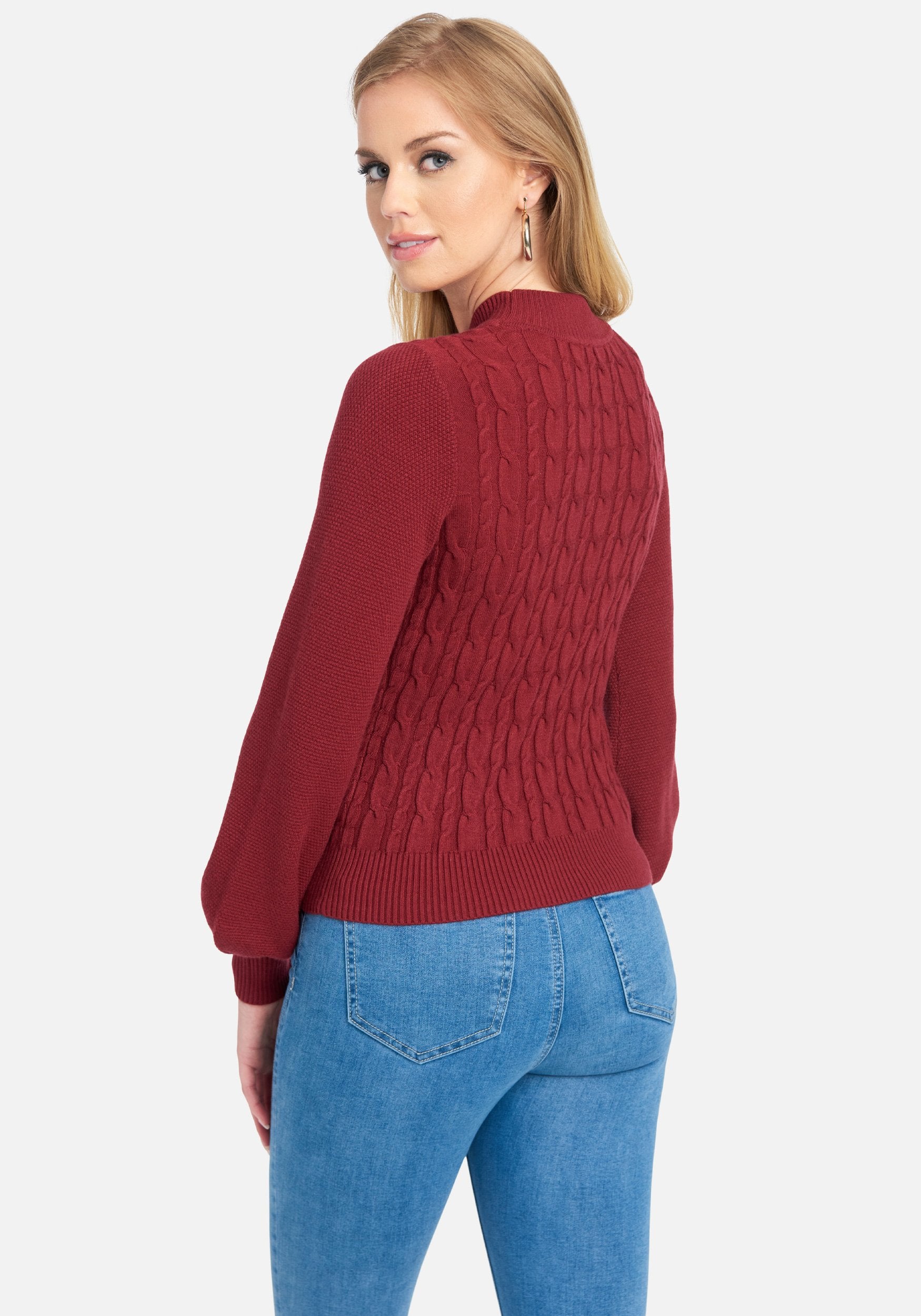 Chain Detail Mock Neck Cable Sweater