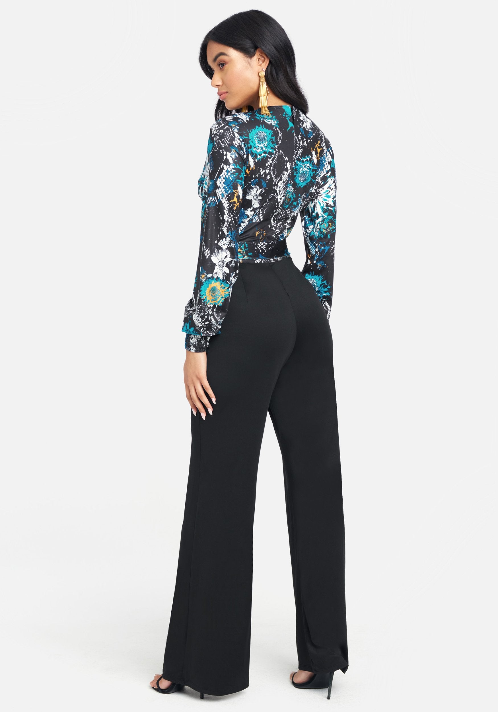 Long Sleeve Plunge Neck Jumpsuit