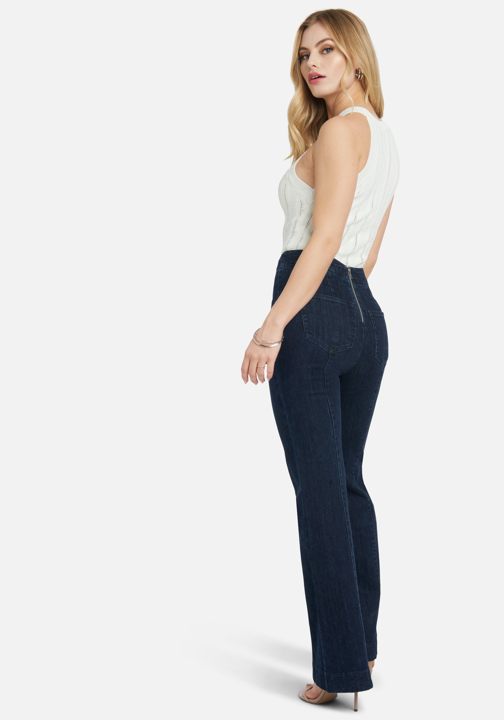 High Waist Button Detail Wide Leg Jeans