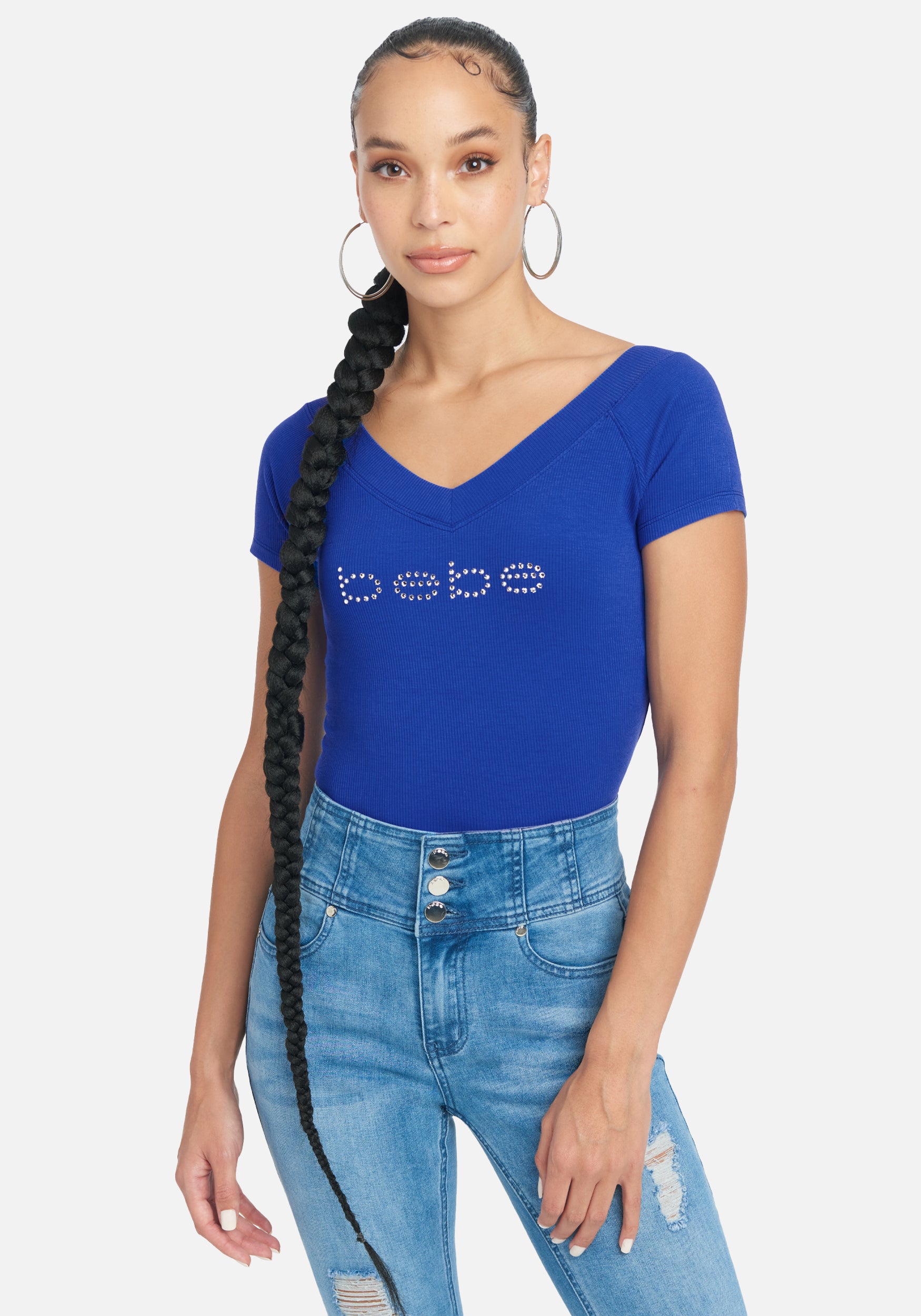 Crystal Logo Double V-Neck Short Sleeve Tee