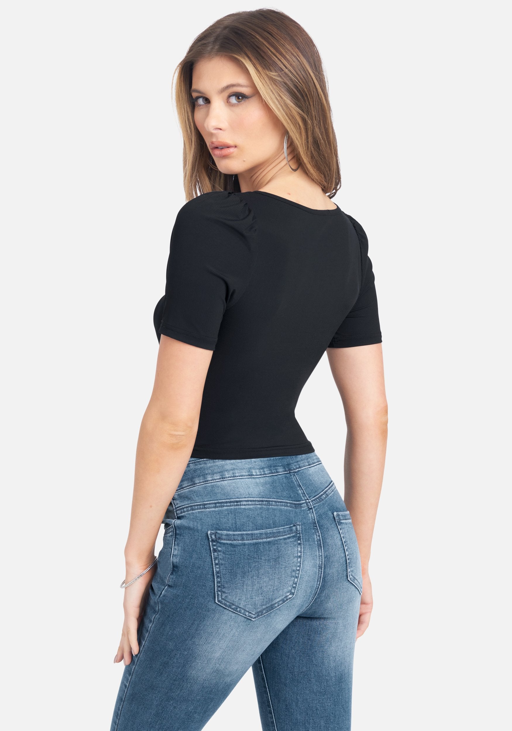 Belted Waist Rib Knit Top