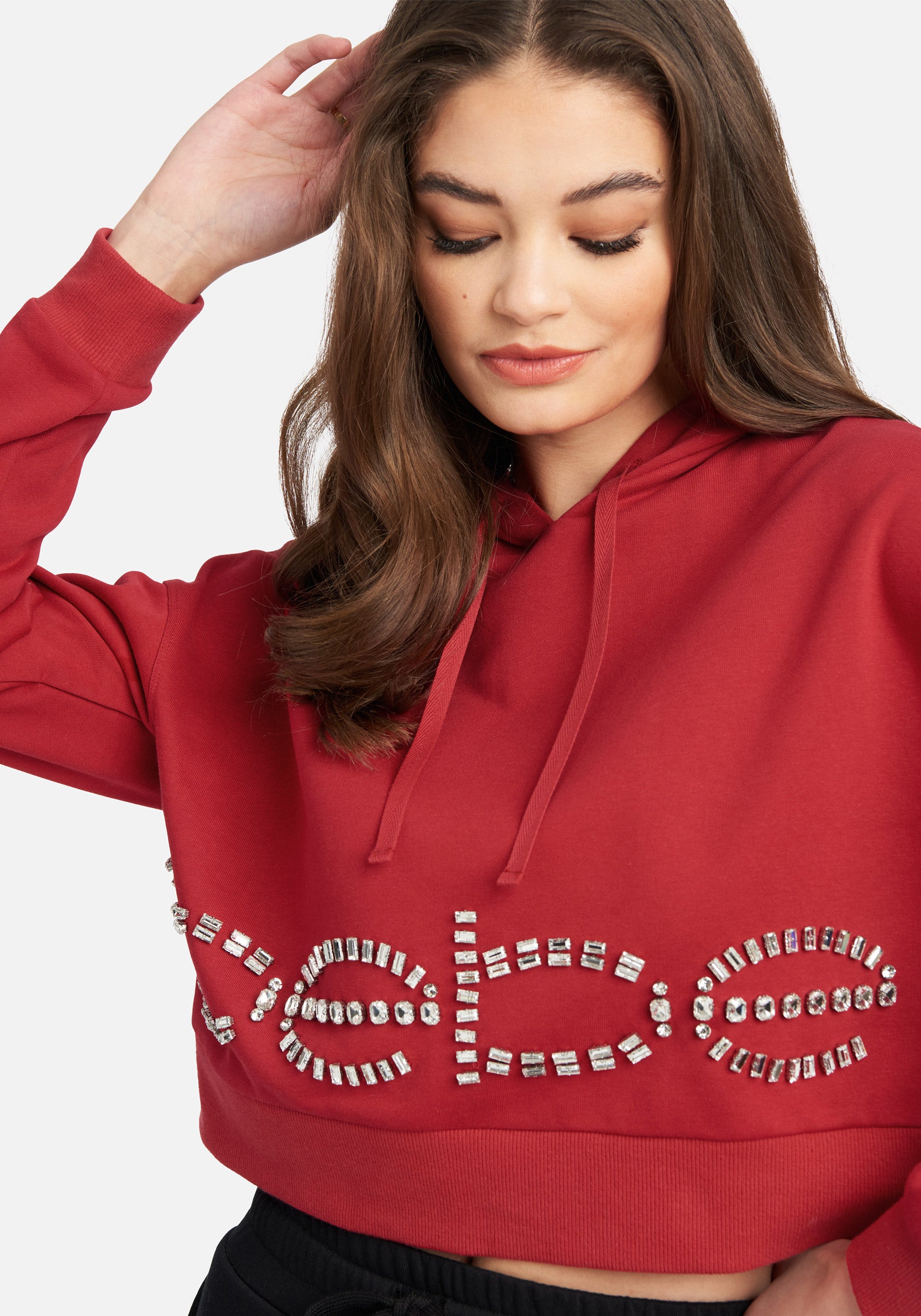 Bebe Stone Logo French Terry Hooded Top