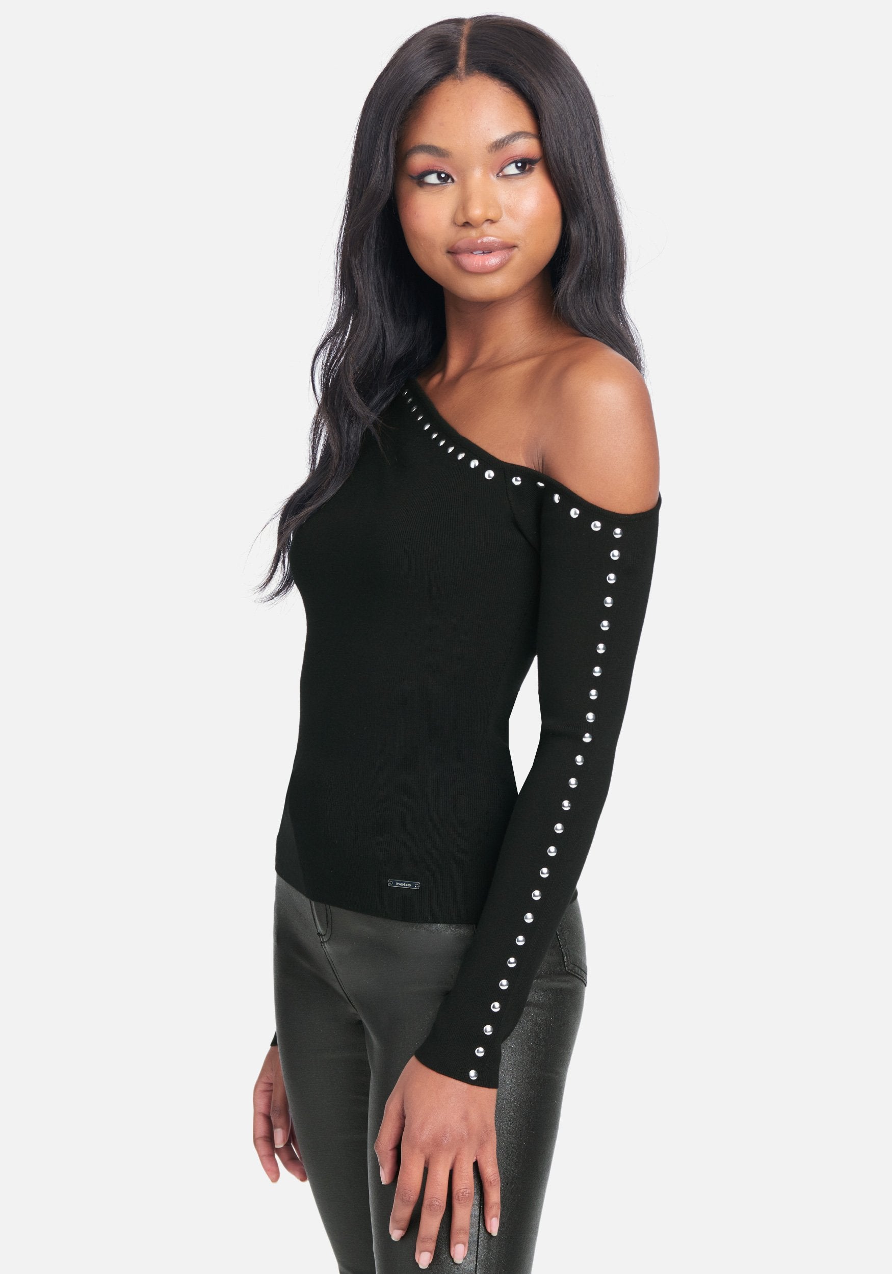 Off the Shoulder Stud Sweater Top
