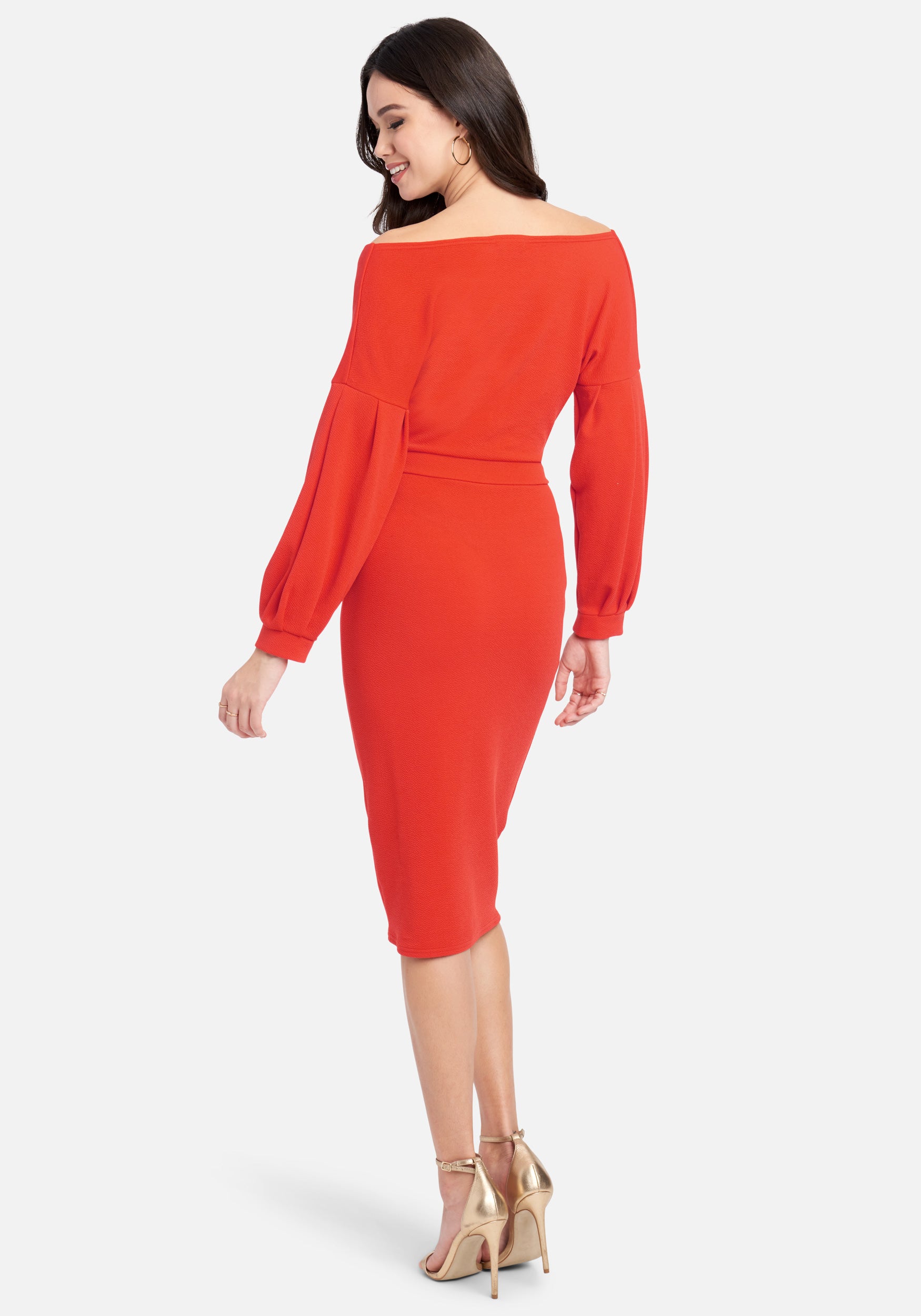 Off Shoulder Puff Sleeve Pencil Dress