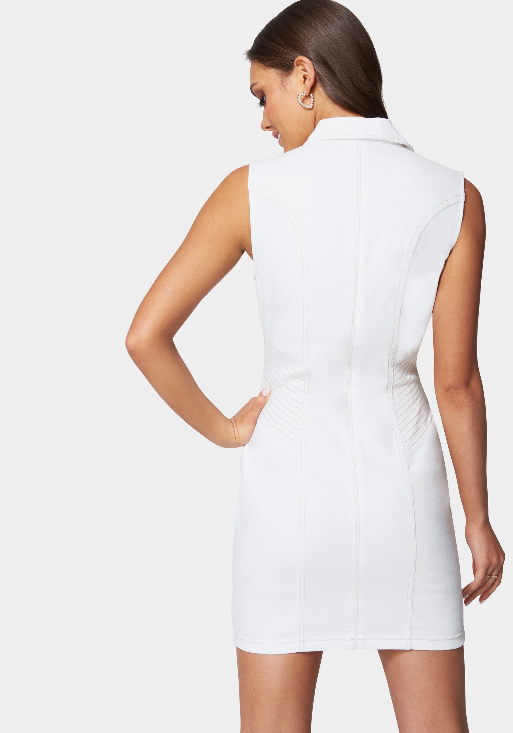 Multi Stitch Asymmetrical Zipper Denim Dress